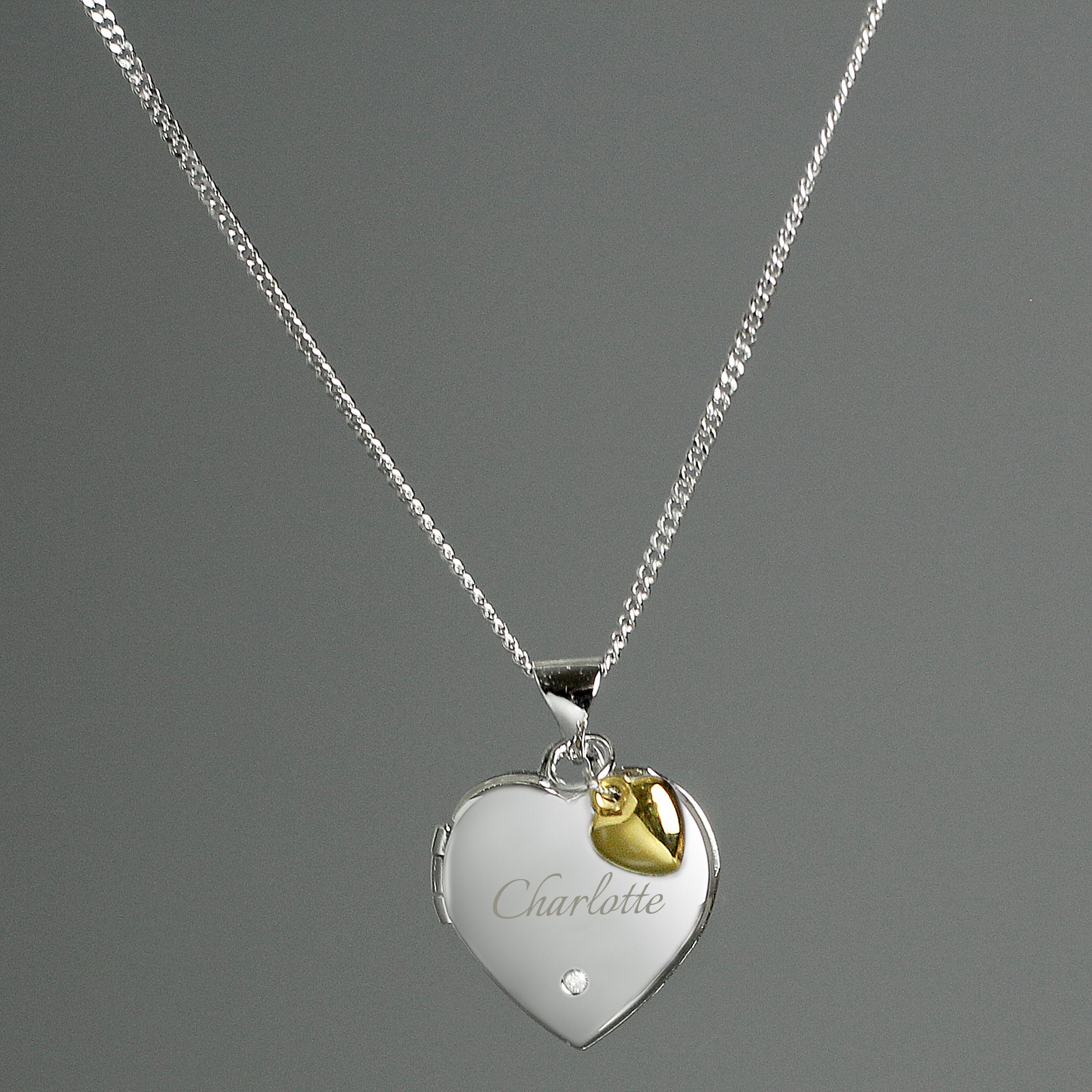 Personalised Heart Locket Necklace - Sterling Silver & Diamond