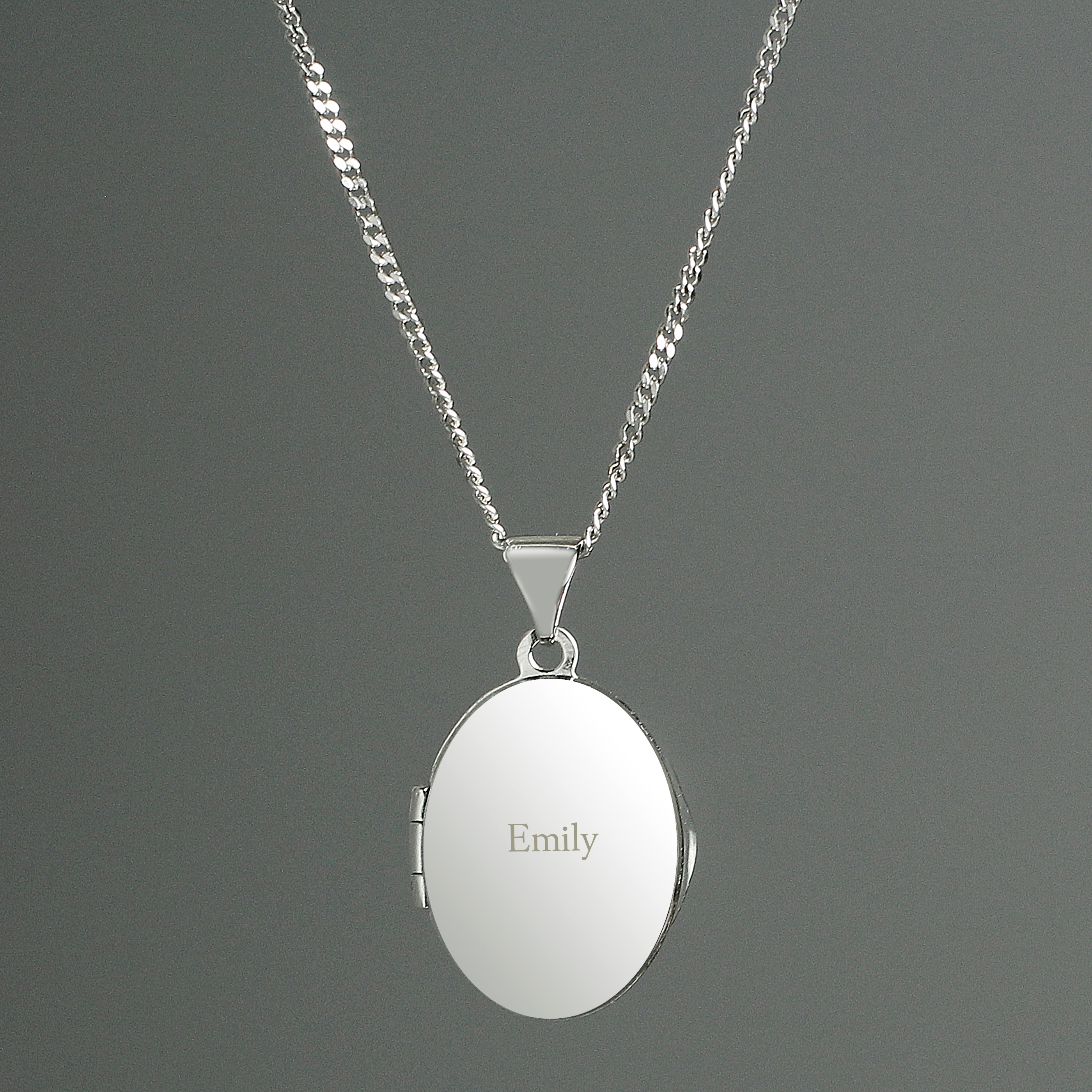 Personalised Sterling Silver Oval Locket Necklace - Name Engraved