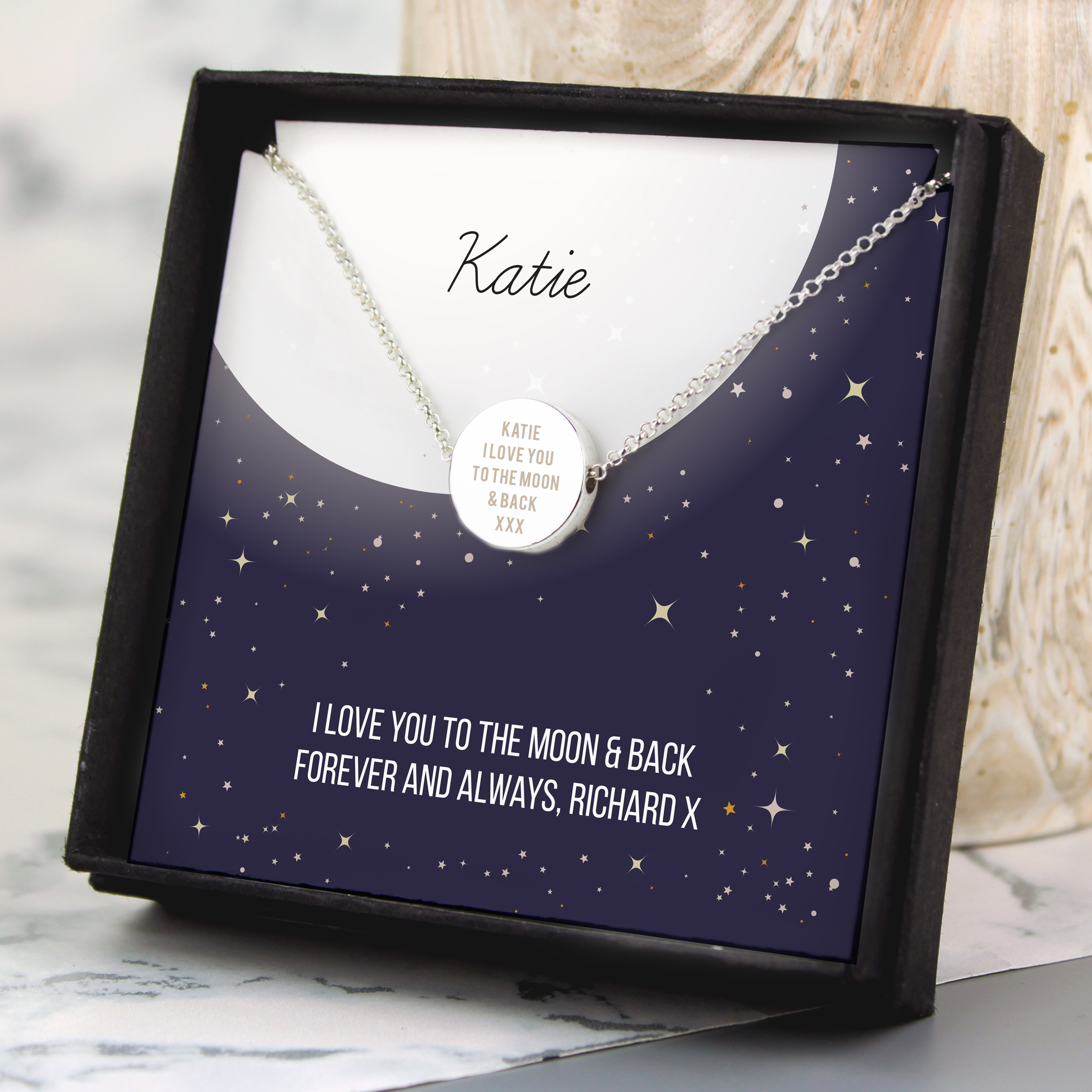Personalised Disc Necklace with Sentiment Card & Gift Box