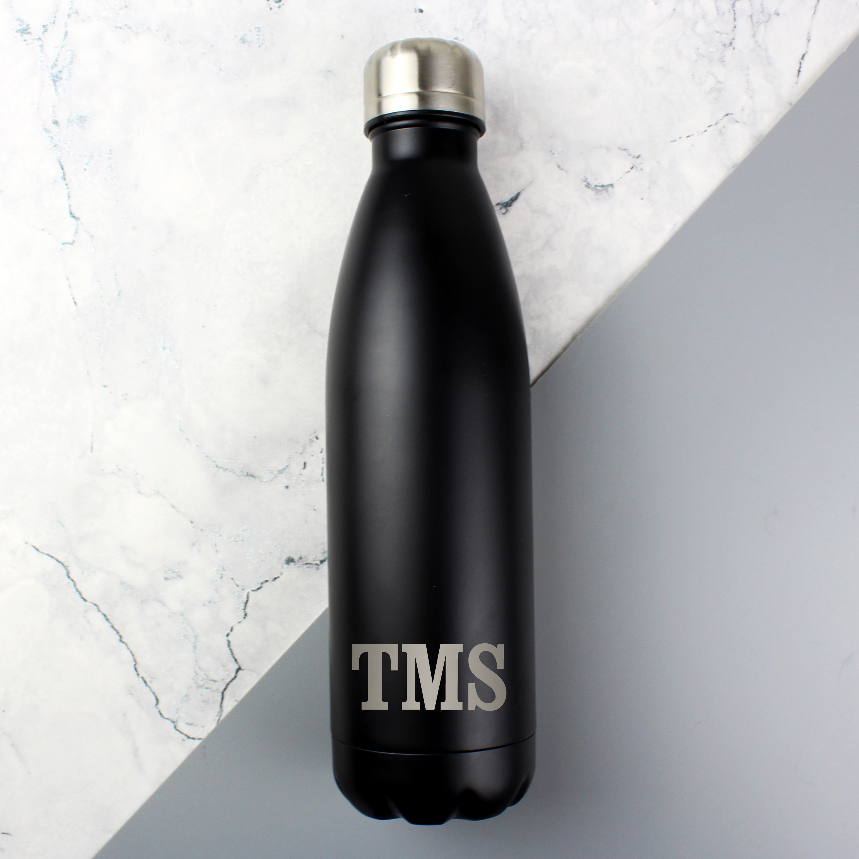Personalised Initials Black Insulated Water Bottle