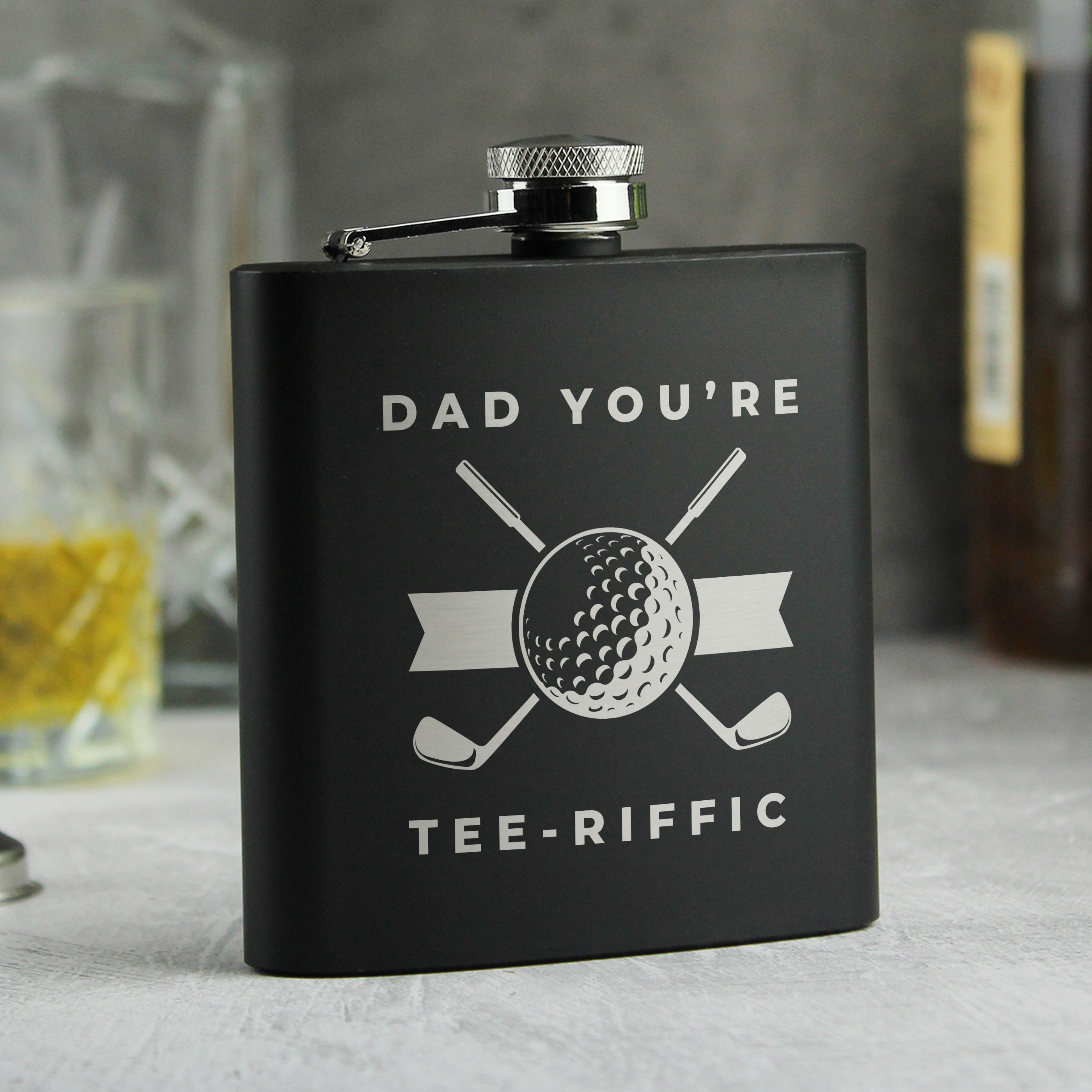 Personalised Golf Black Hip Flask for Him