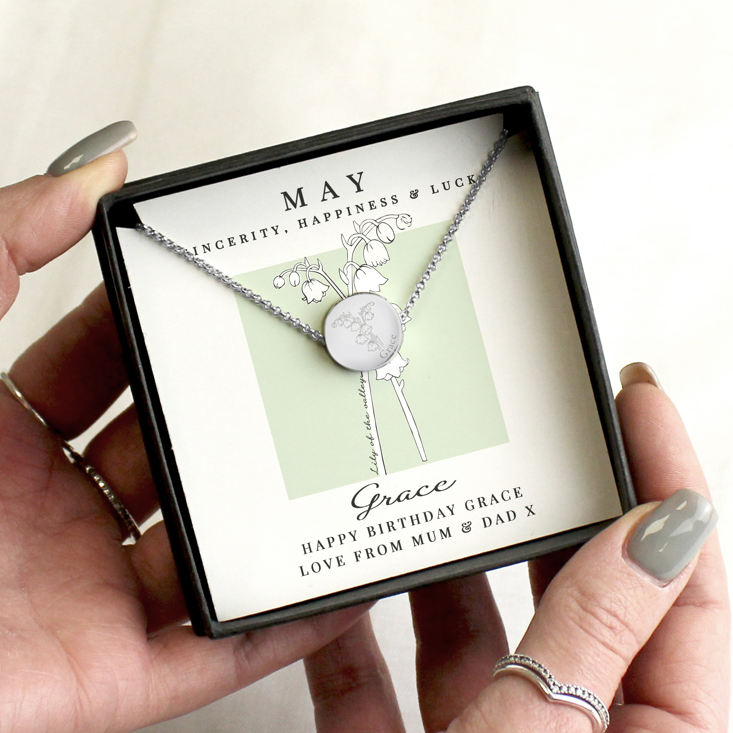 Personalised May Birth Flower Necklace - Lily of the Valley Design