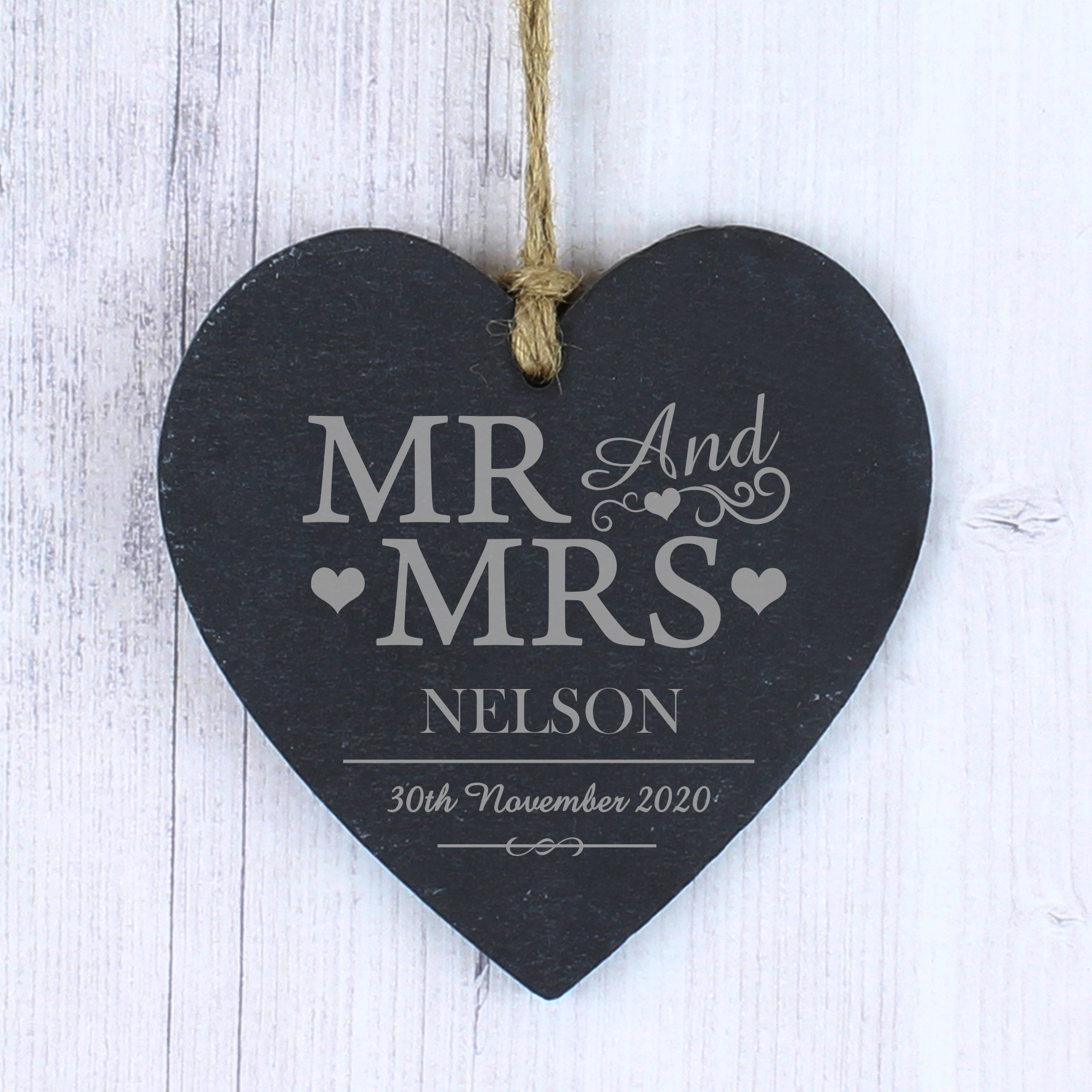 Personalised Mr & Mrs Slate Heart Decoration | Custom Gift