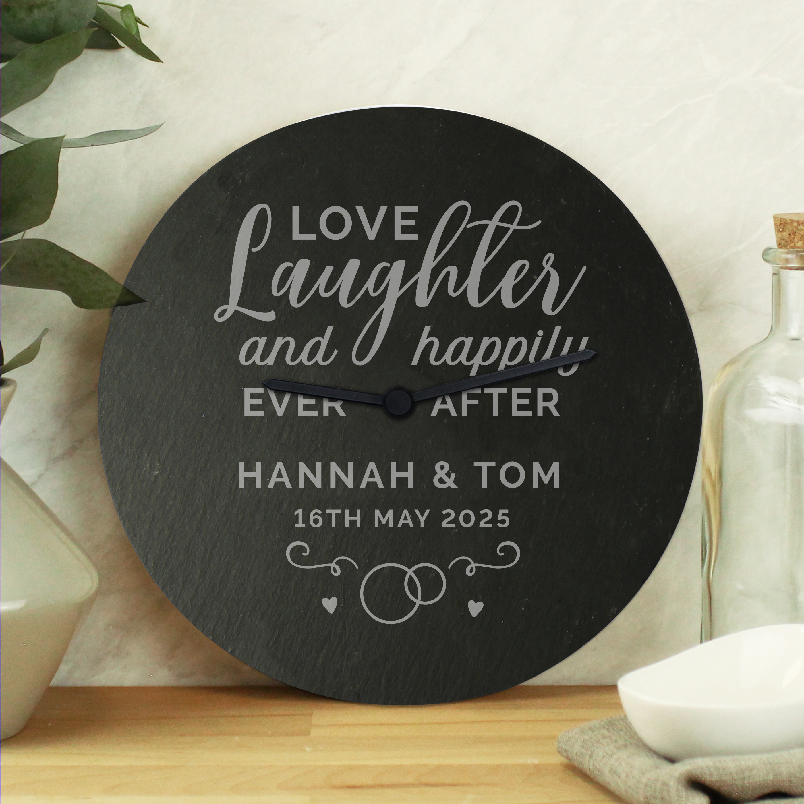 Personalised Love Laughter Slate Clock | Custom Gift