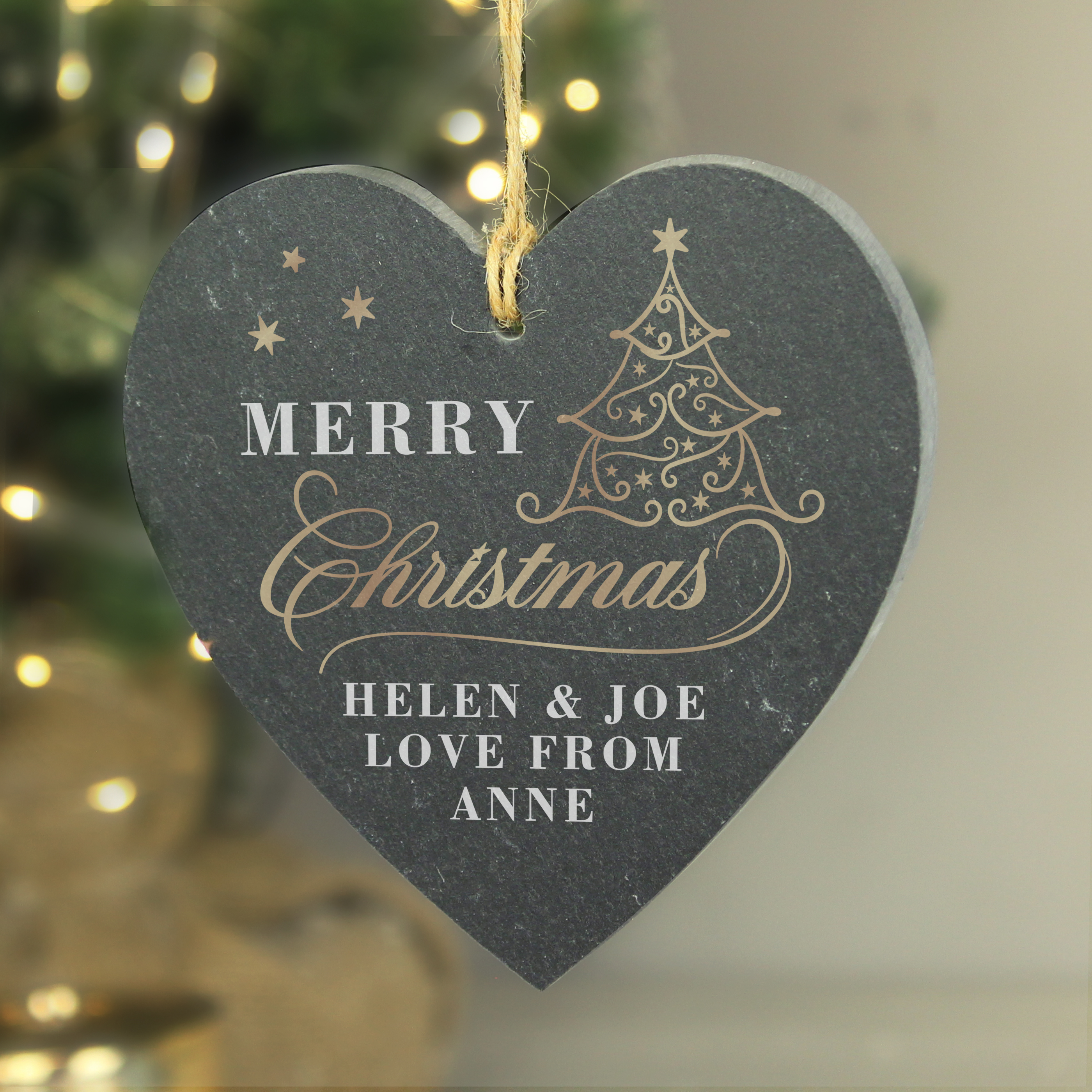Personalised Christmas Ornament | Gold Slate Heart Decoration