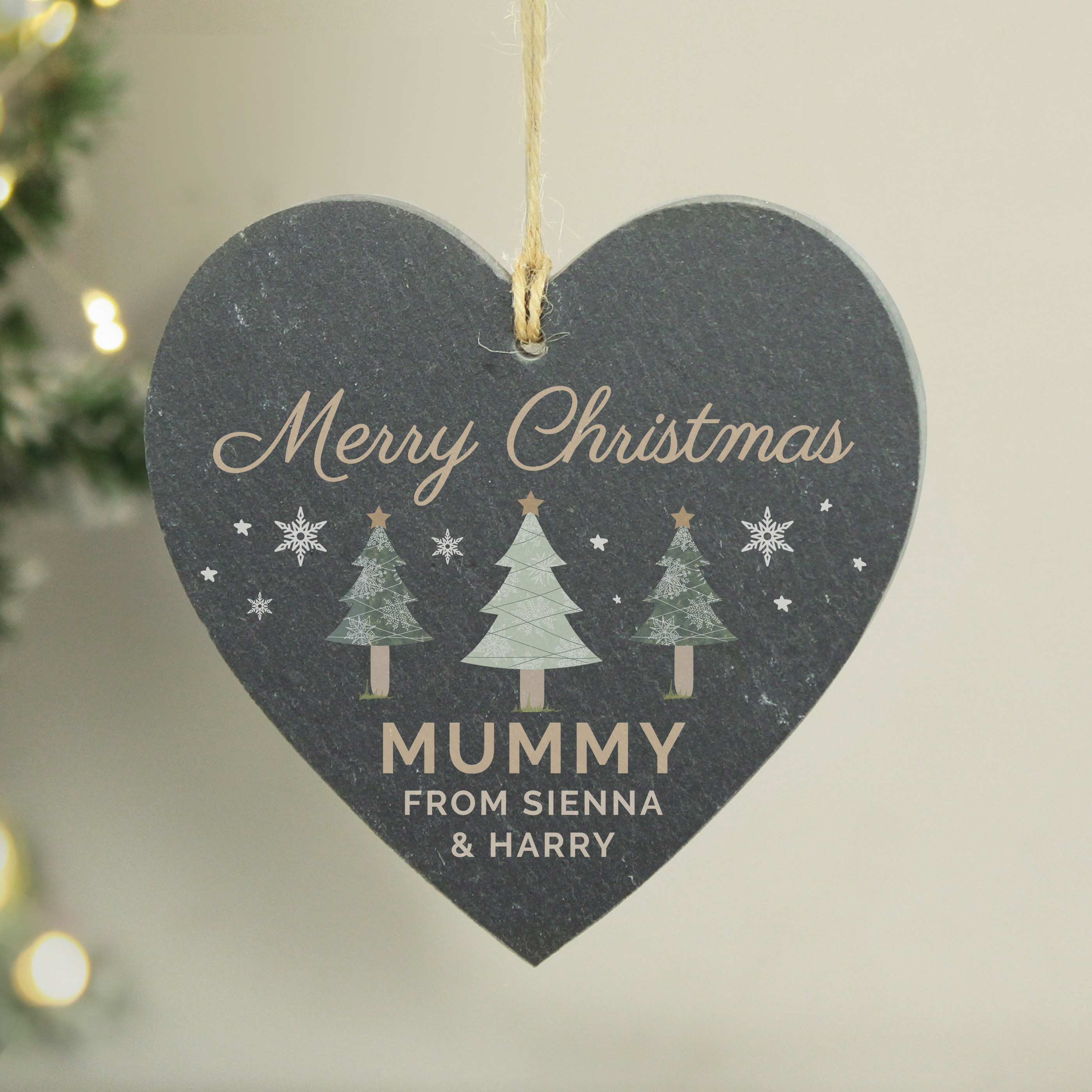Personalised Christmas Tree Slate Heart Ornament | Festive Decoration
