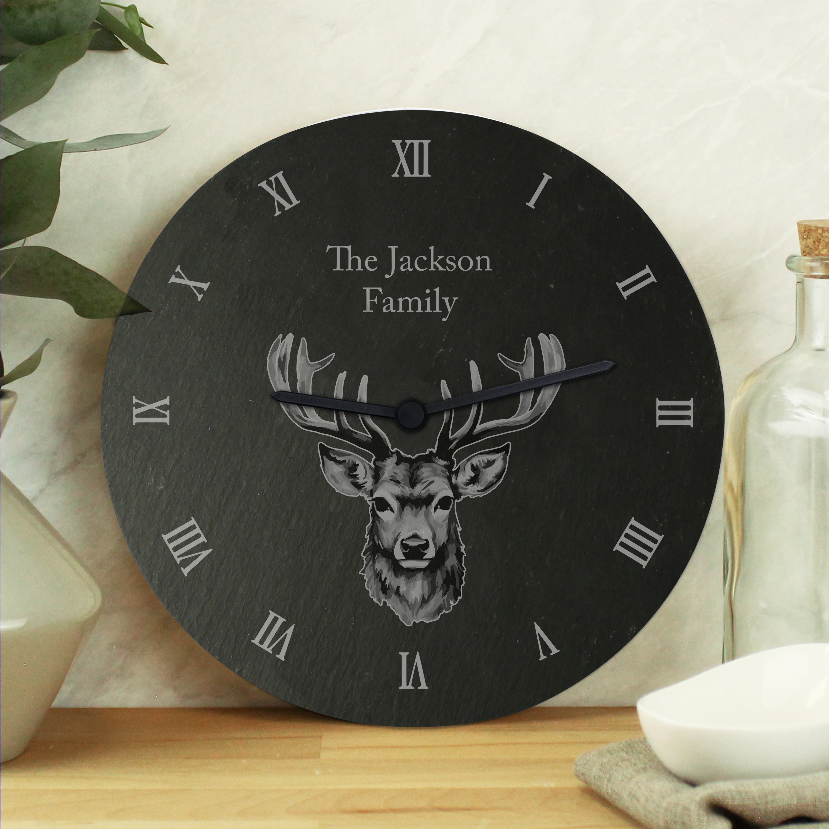 Personalised Stag Slate Clock | Custom Timepiece
