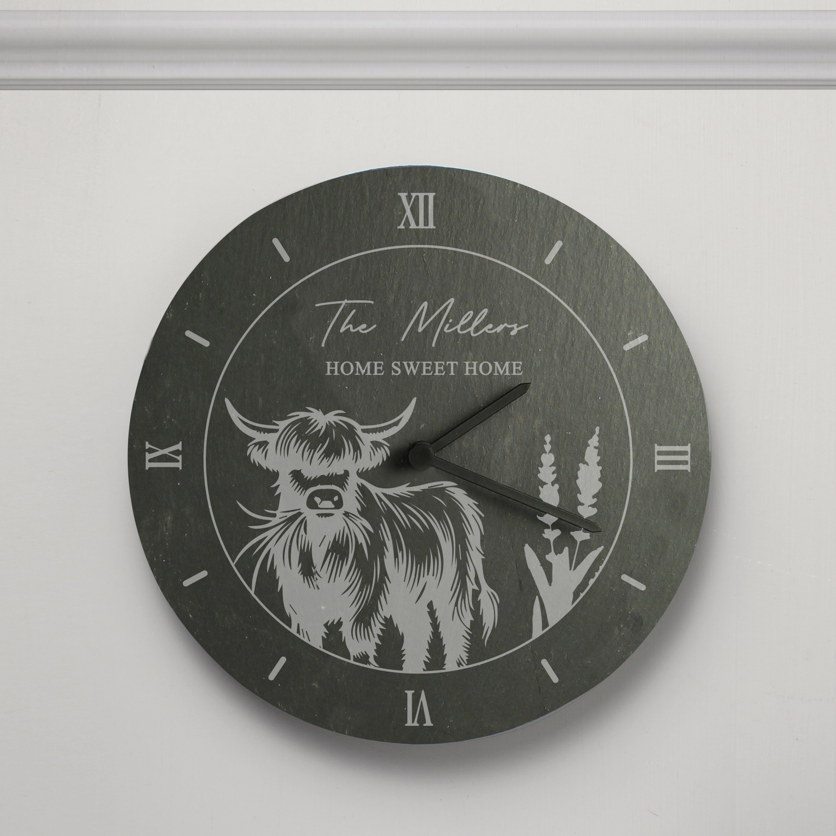 Personalised Highland Cow Slate Clock | Unique Custom Gift