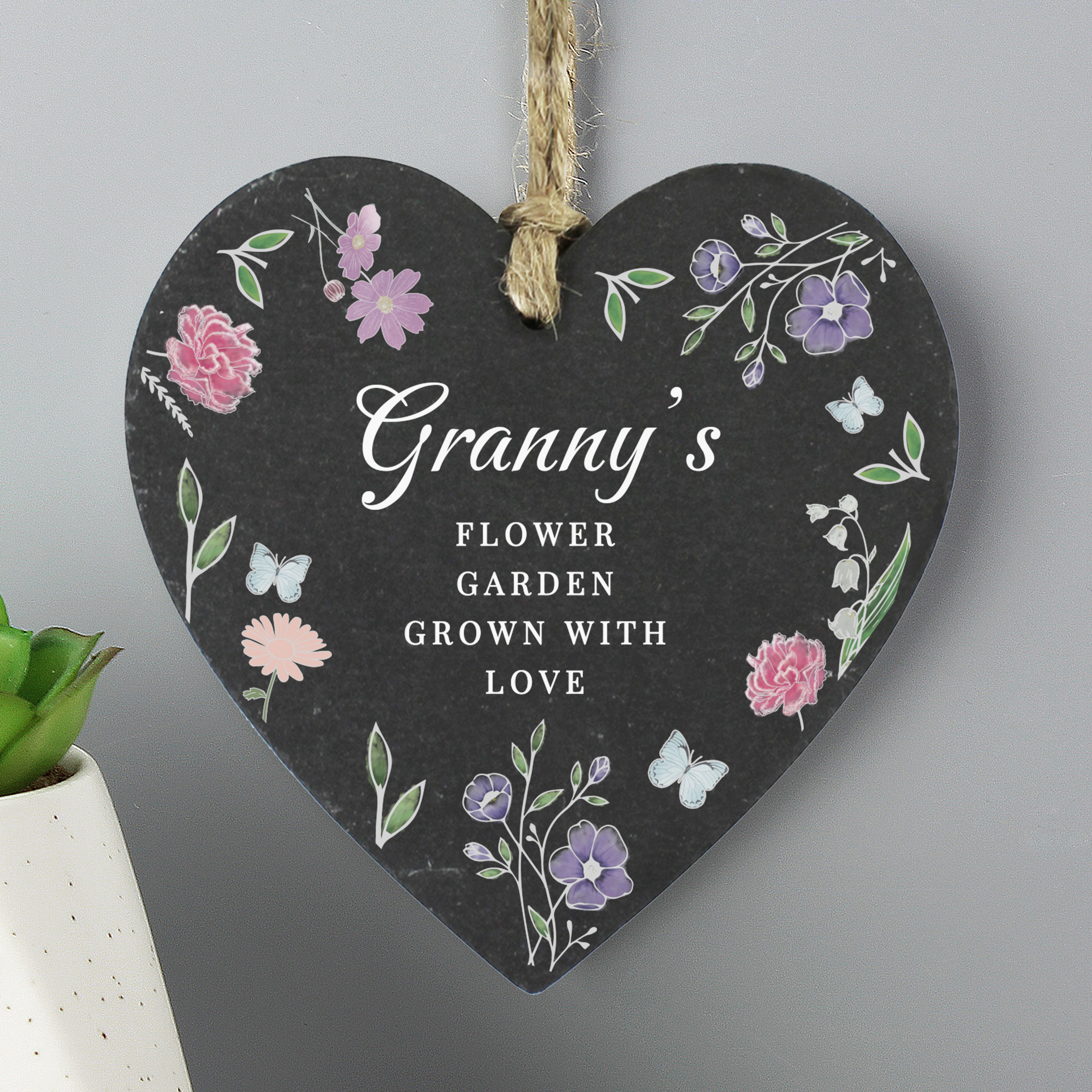 Personalised Wild Flowers Slate Heart | Natural Stone Decoration