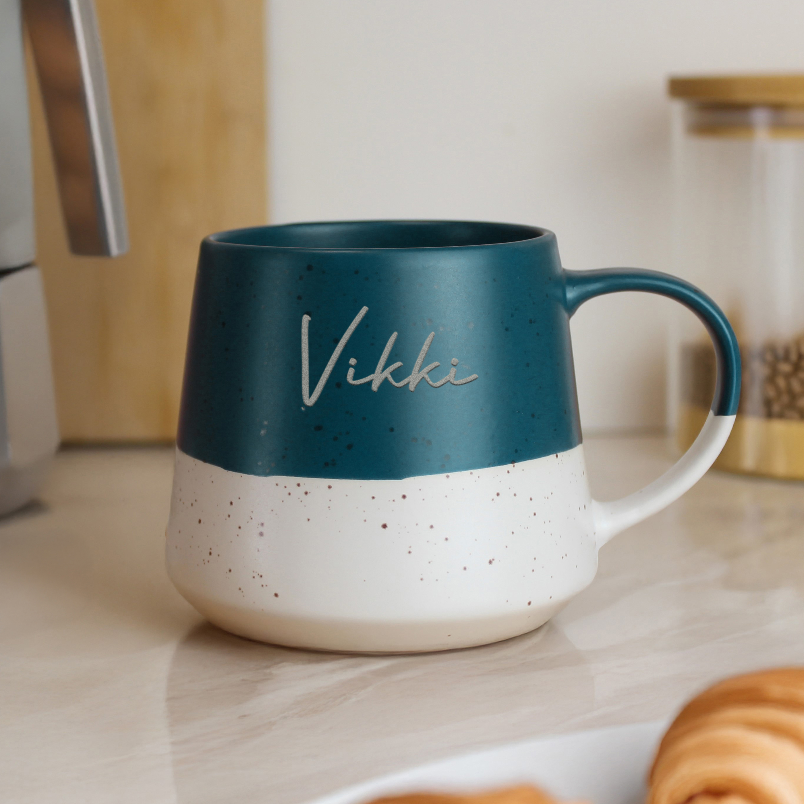 Personalised Blue Speckled Ceramic Mug with Name