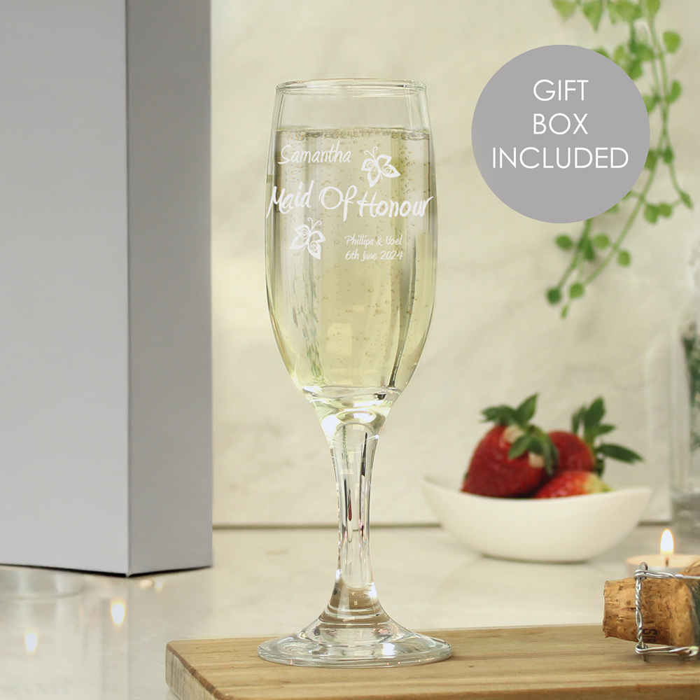 Personalised Wedding Champagne Flute - Butterfly Design