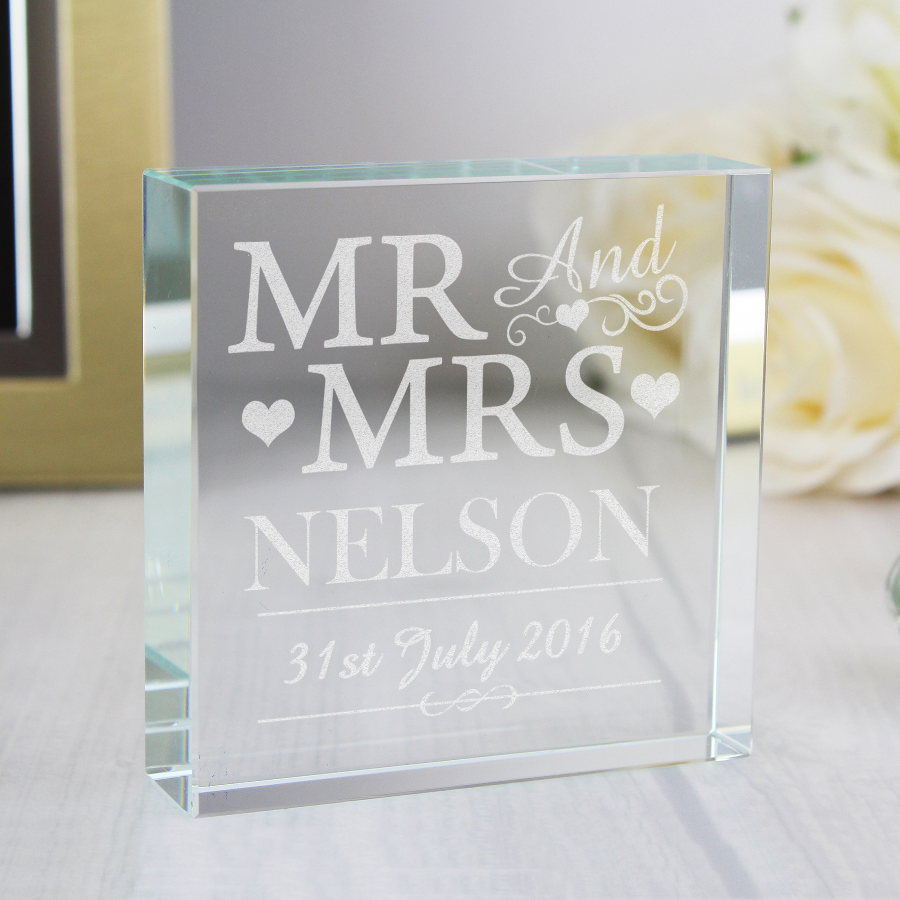 Personalised Mr & Mrs Crystal Token | Unique Gift