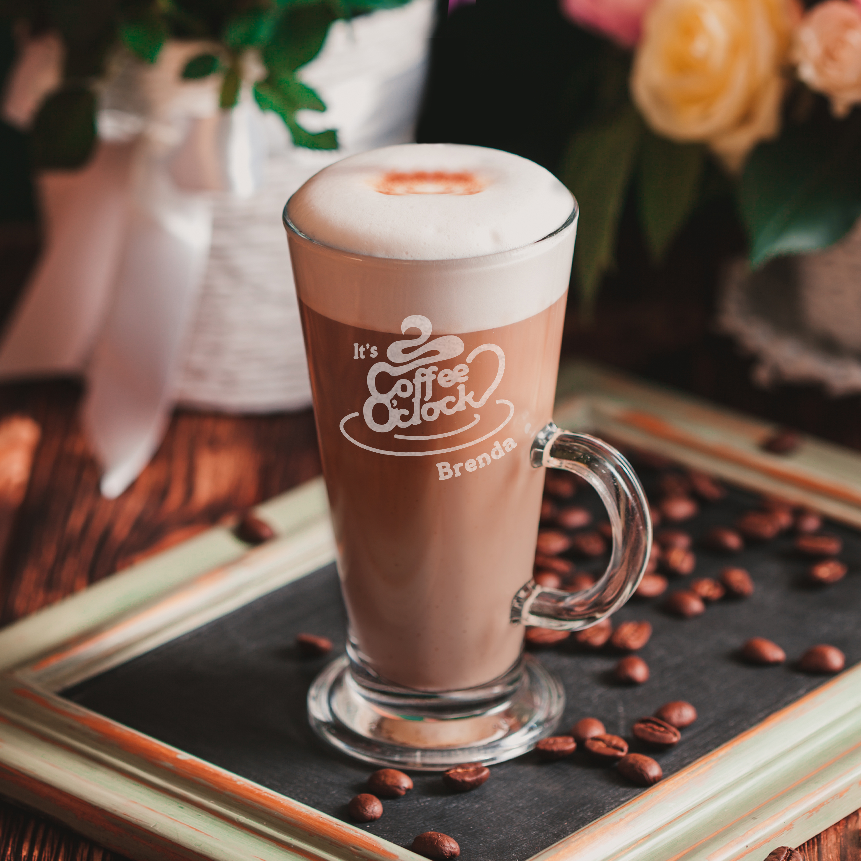 Personalised 'Coffee O Clock' Latte Glass Gift