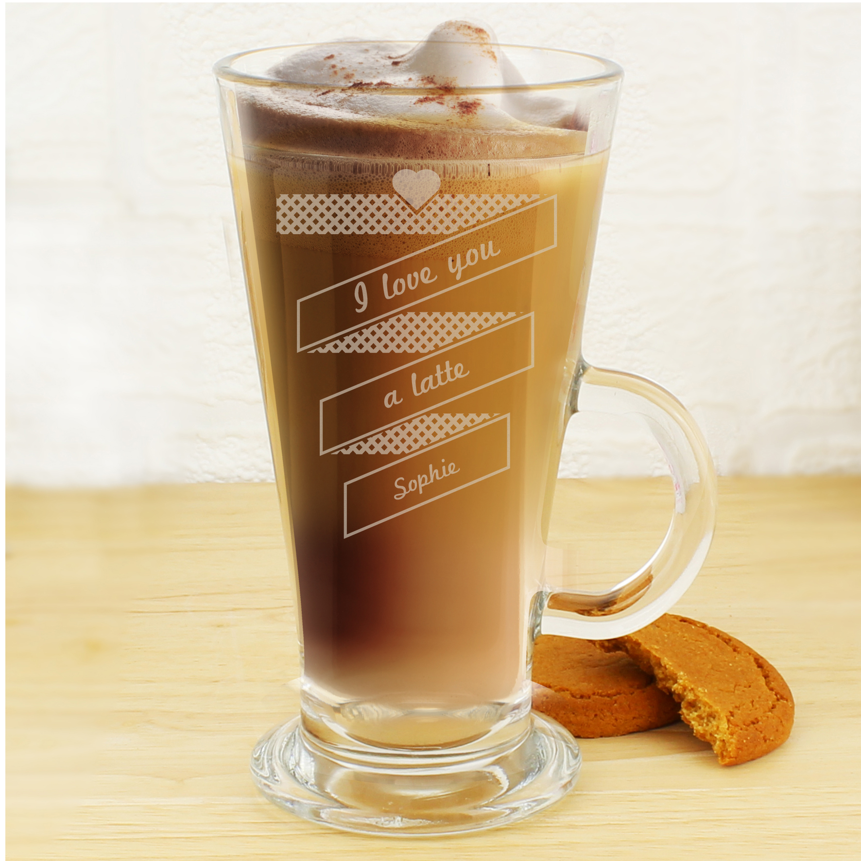 Personalised Heart Banner Latte Glass | Custom Coffee Gift