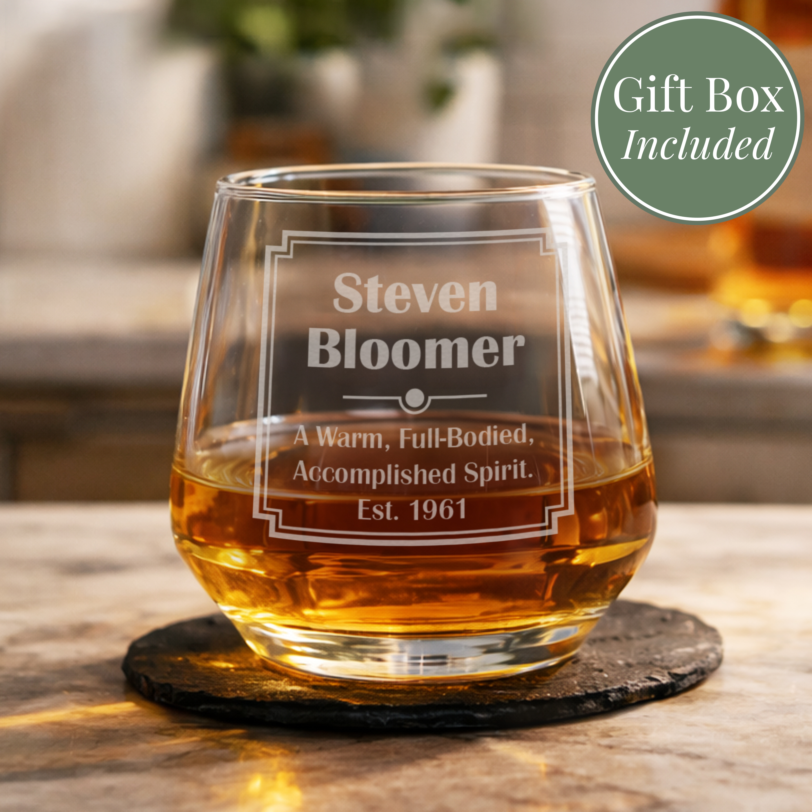 Personalised Art Deco Whisky Glass Tumbler