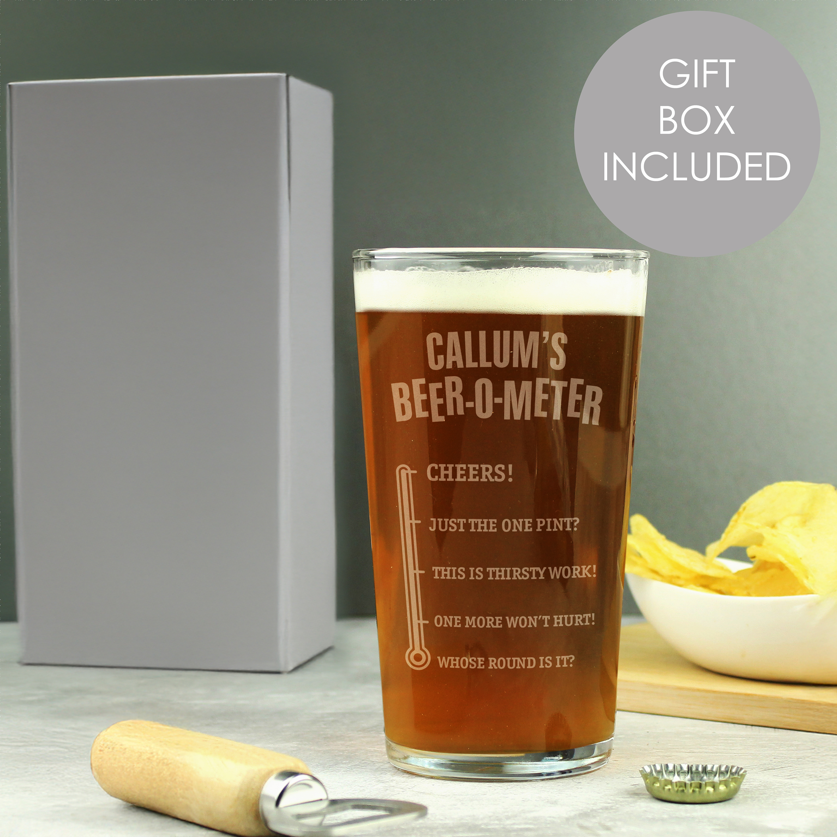 Personalised Beer-o-Meter Pint Glass Gift