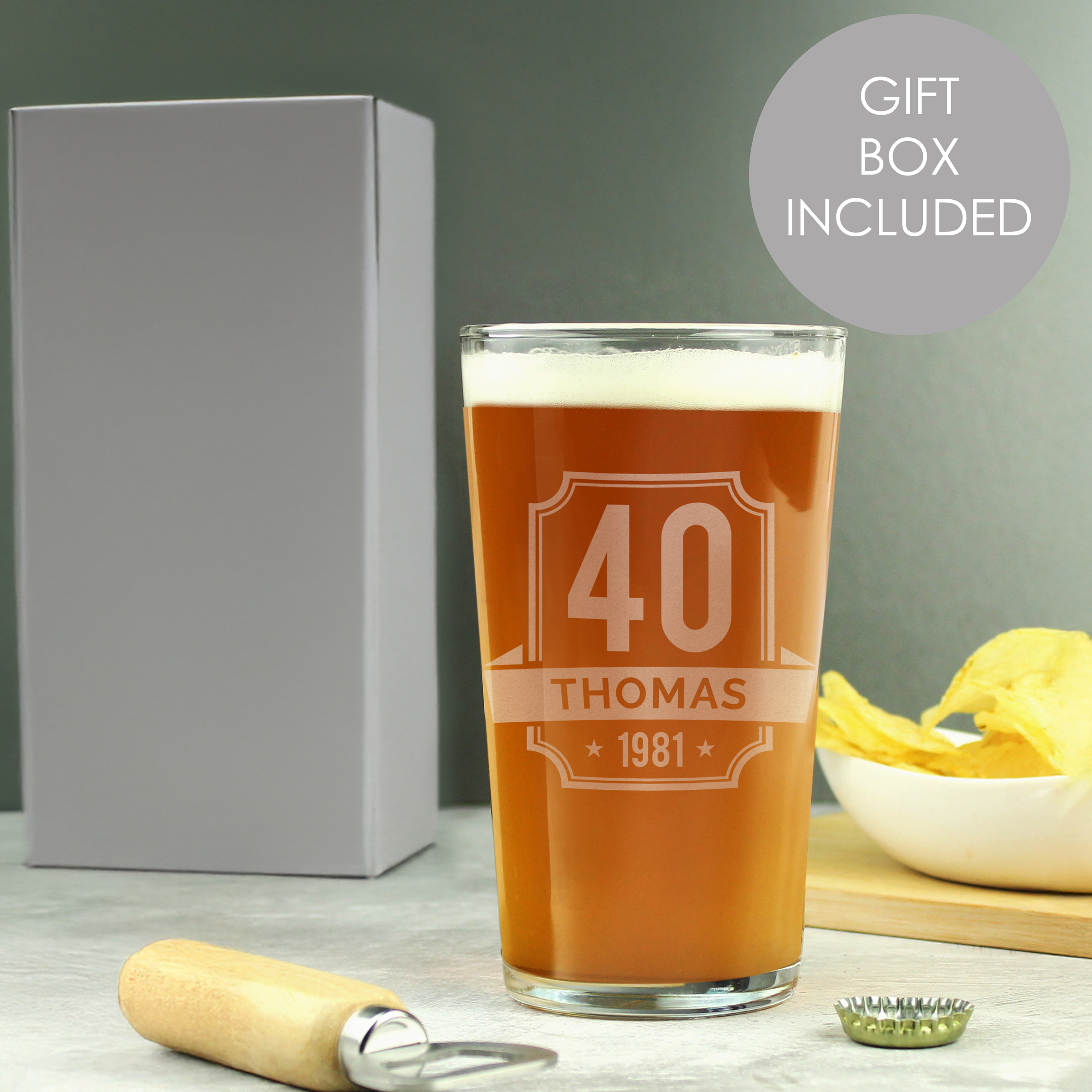 Personalised Big Age Birthday Pint Glass with Name