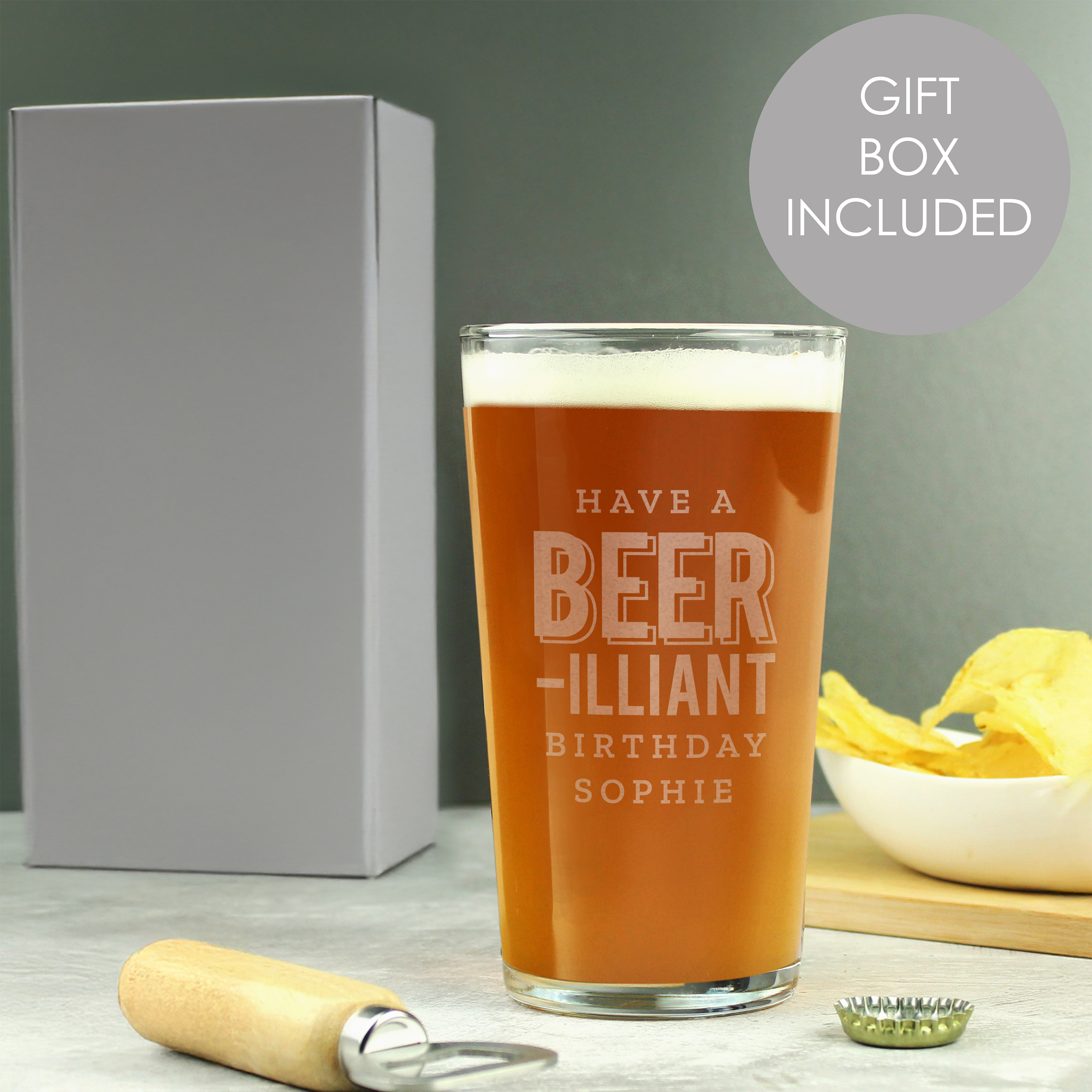 Personalised Birthday Pint Glass | 'Beer-illiant' Design