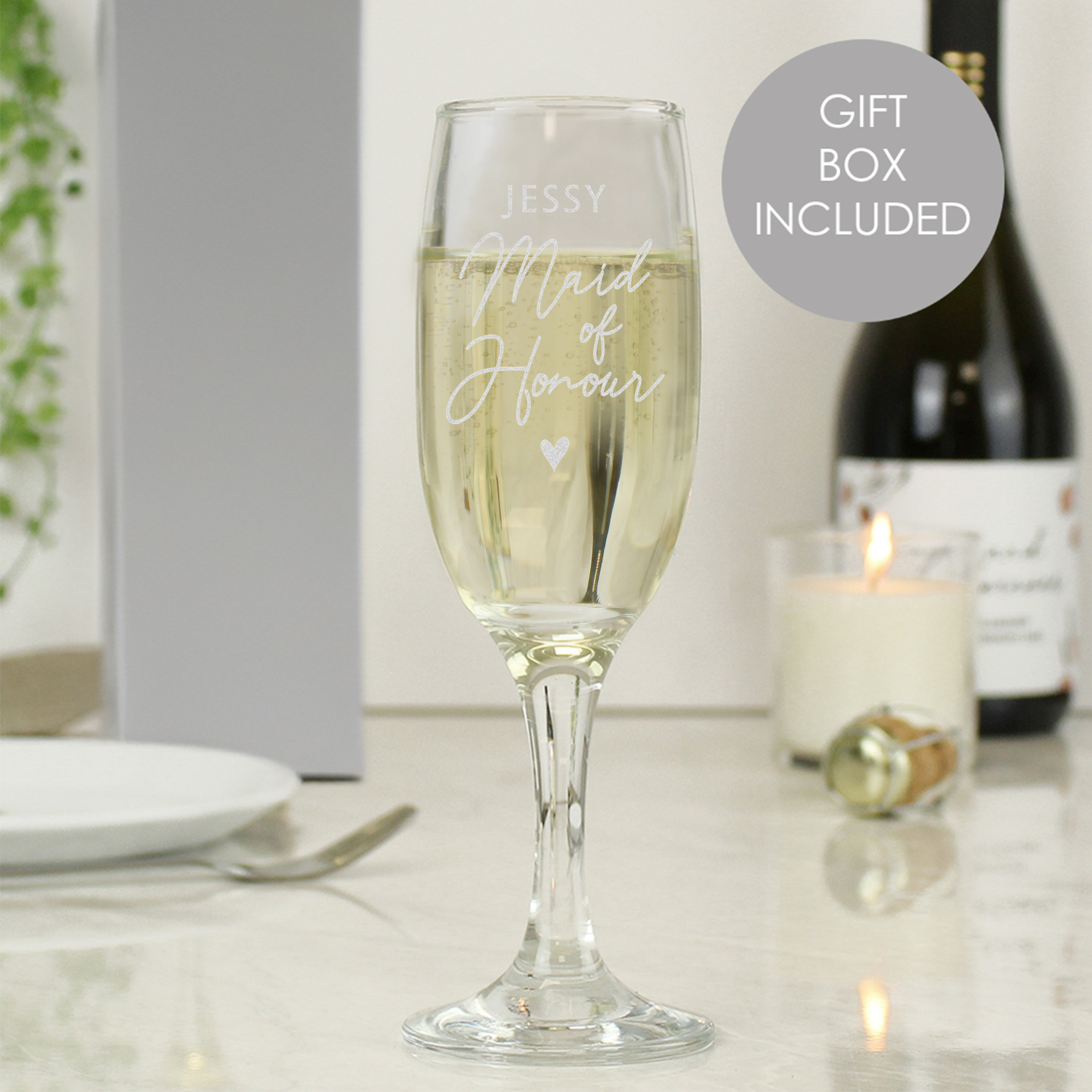Personalised Maid of Honour Flute Glass - Wedding Gift