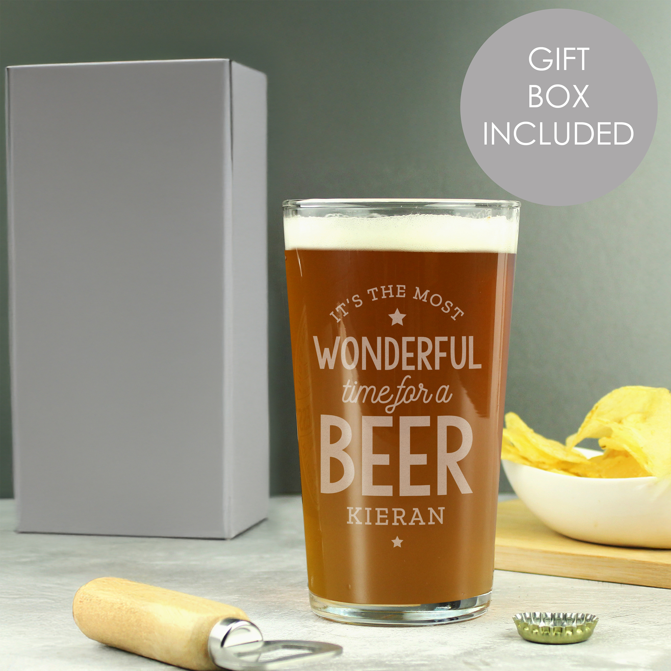 Personalised Christmas Pint Glass | 'Wonderful Time For A Beer'