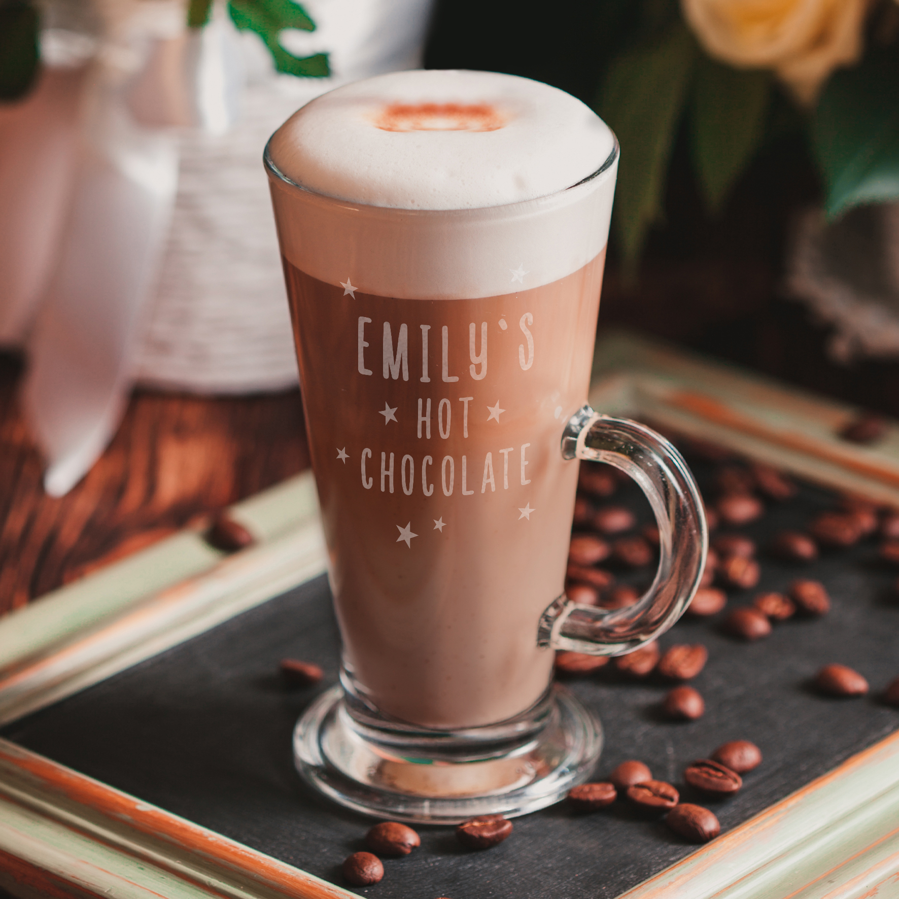 Personalised Hot Chocolate Latte Glass with Stars