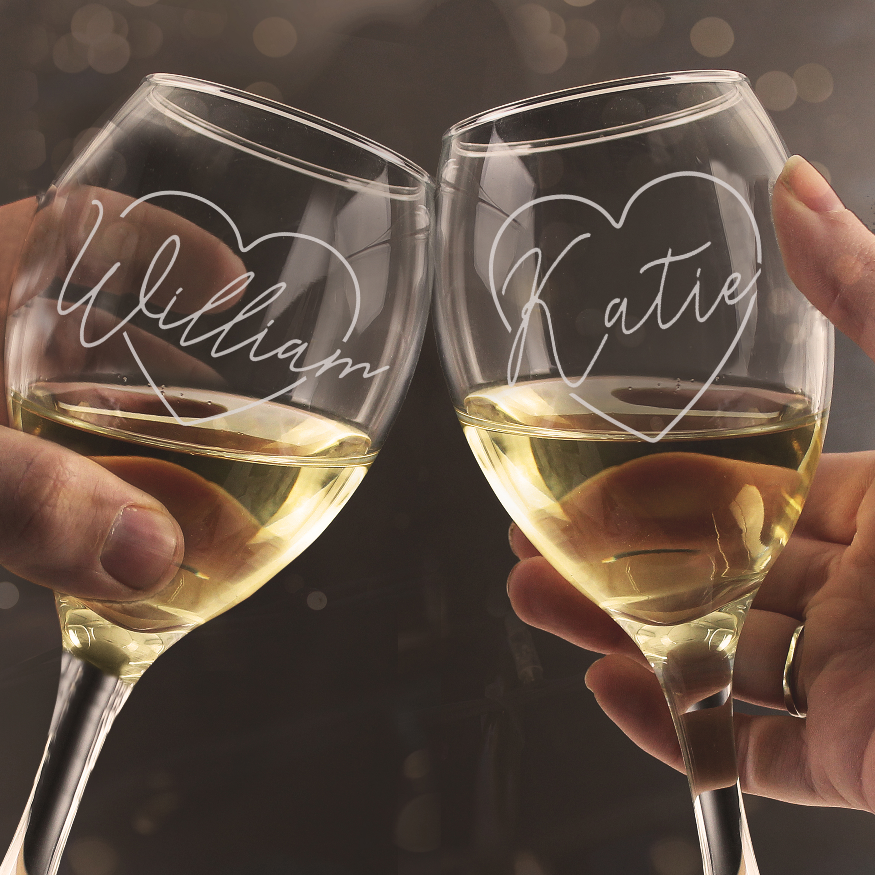 Personalised Heart Name Wine Glass Set for Couples