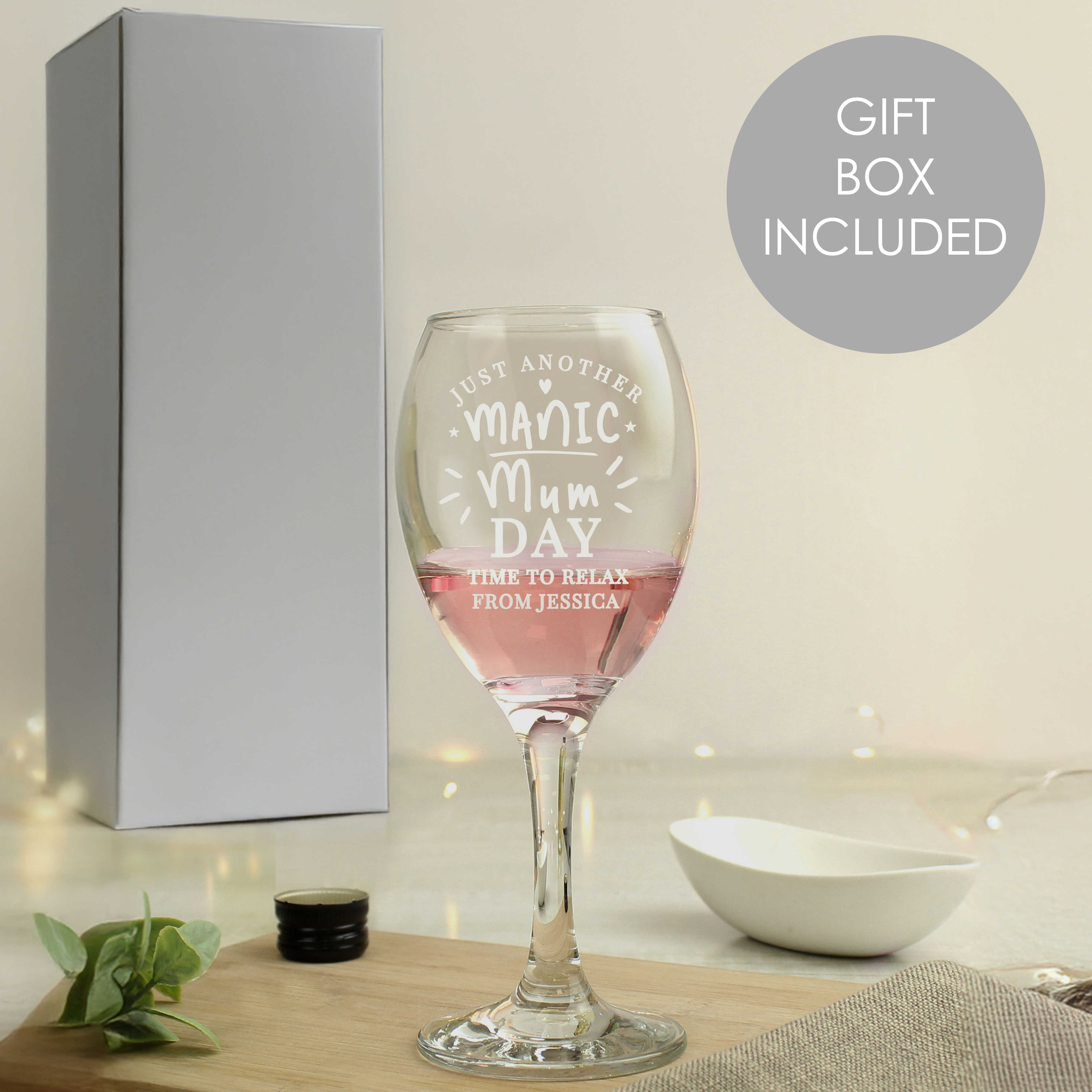 Personalised Manic Mum Day Wine Glass | Gift Boxed