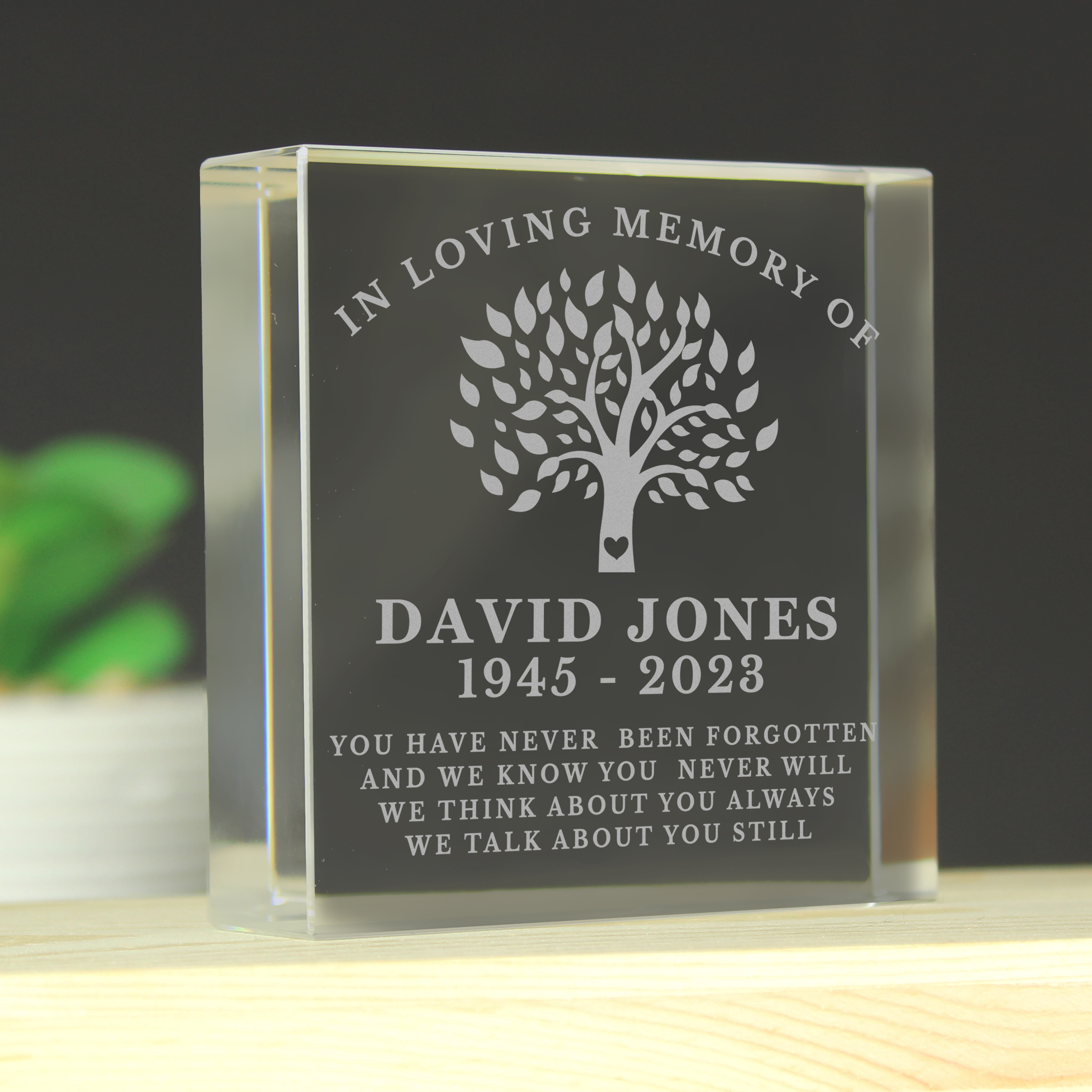 Personalised Memorial Crystal Token | Family Tree In Loving Memory Gift