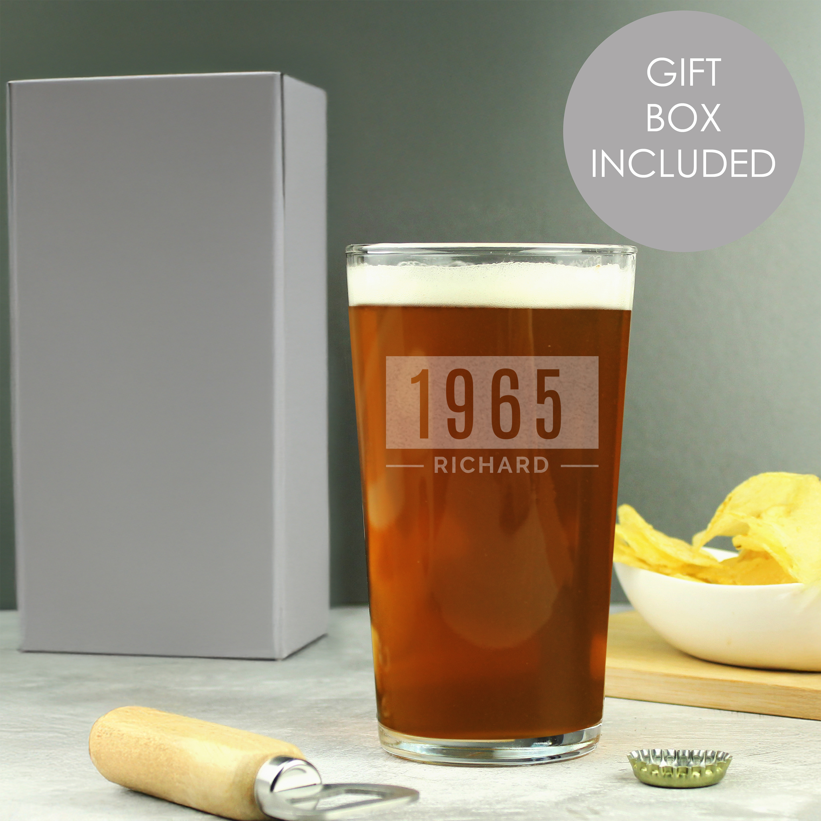 Personalised Name & Date Pint Glass with Gift Box