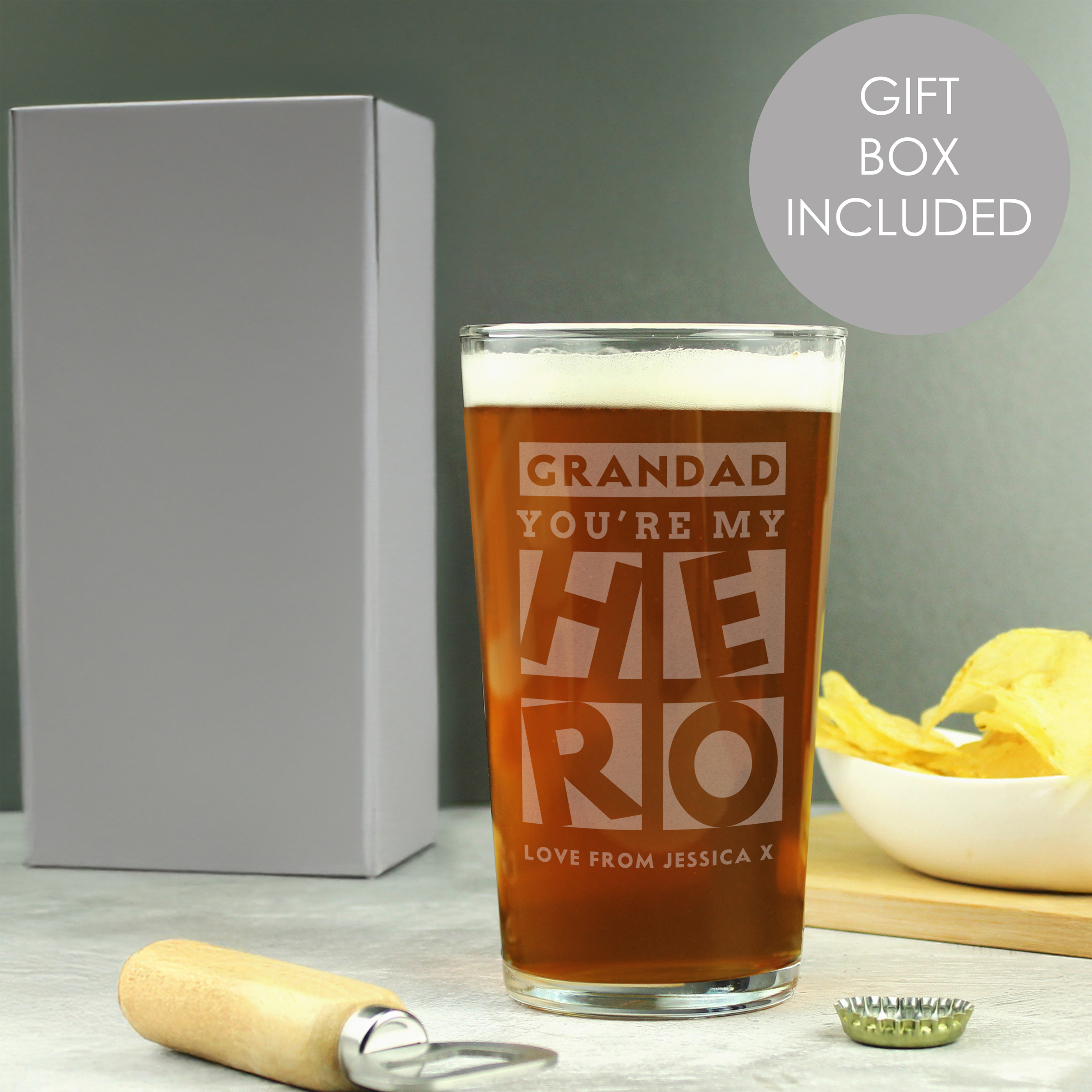 Personalised 'You're My Hero' Pint Glass Gift