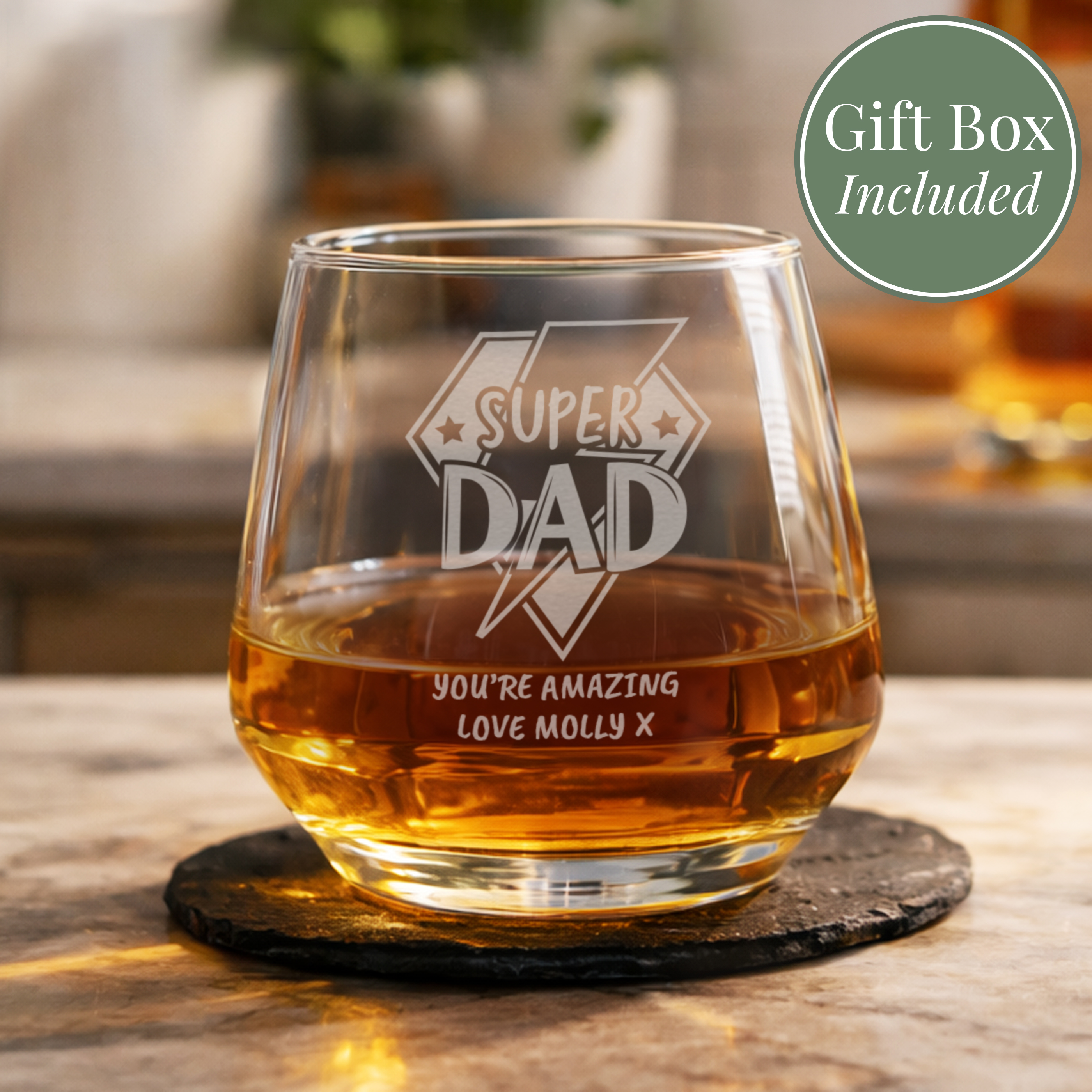 Personalised Super Dad Engraved Tumbler Glass