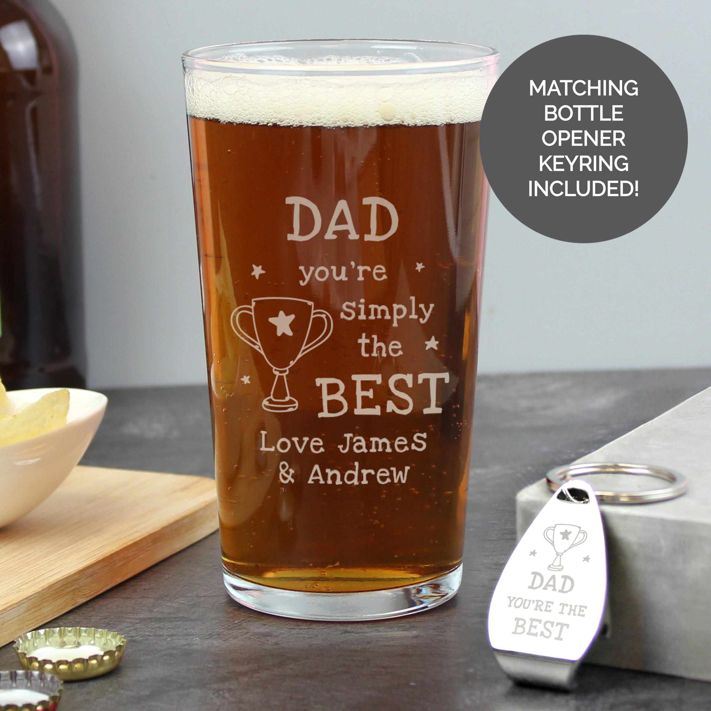 Personalised 'Simply The Best' Pint Glass & Bottle Opener