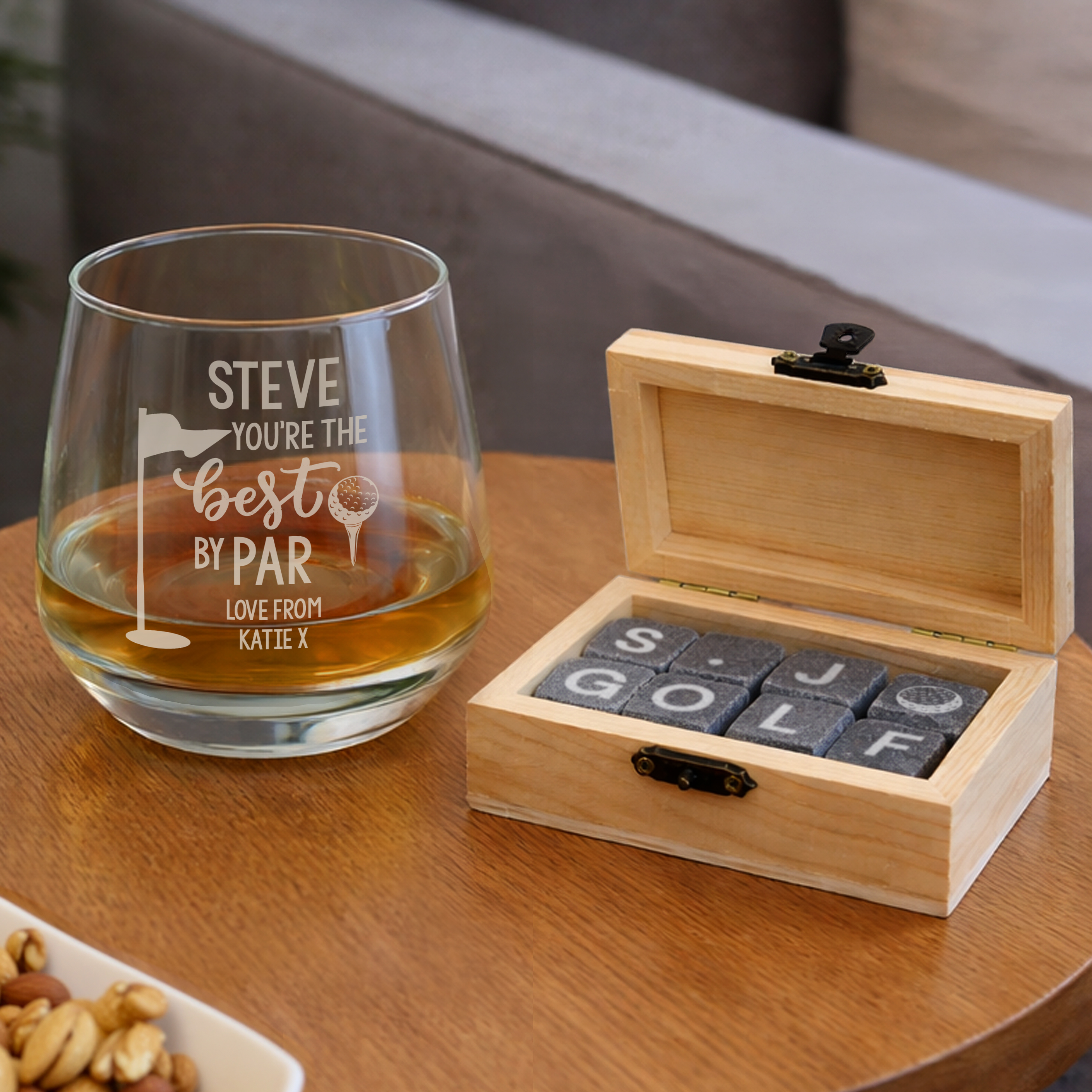 Personalised 'Best by Par' Whisky Glass & Stones Gift