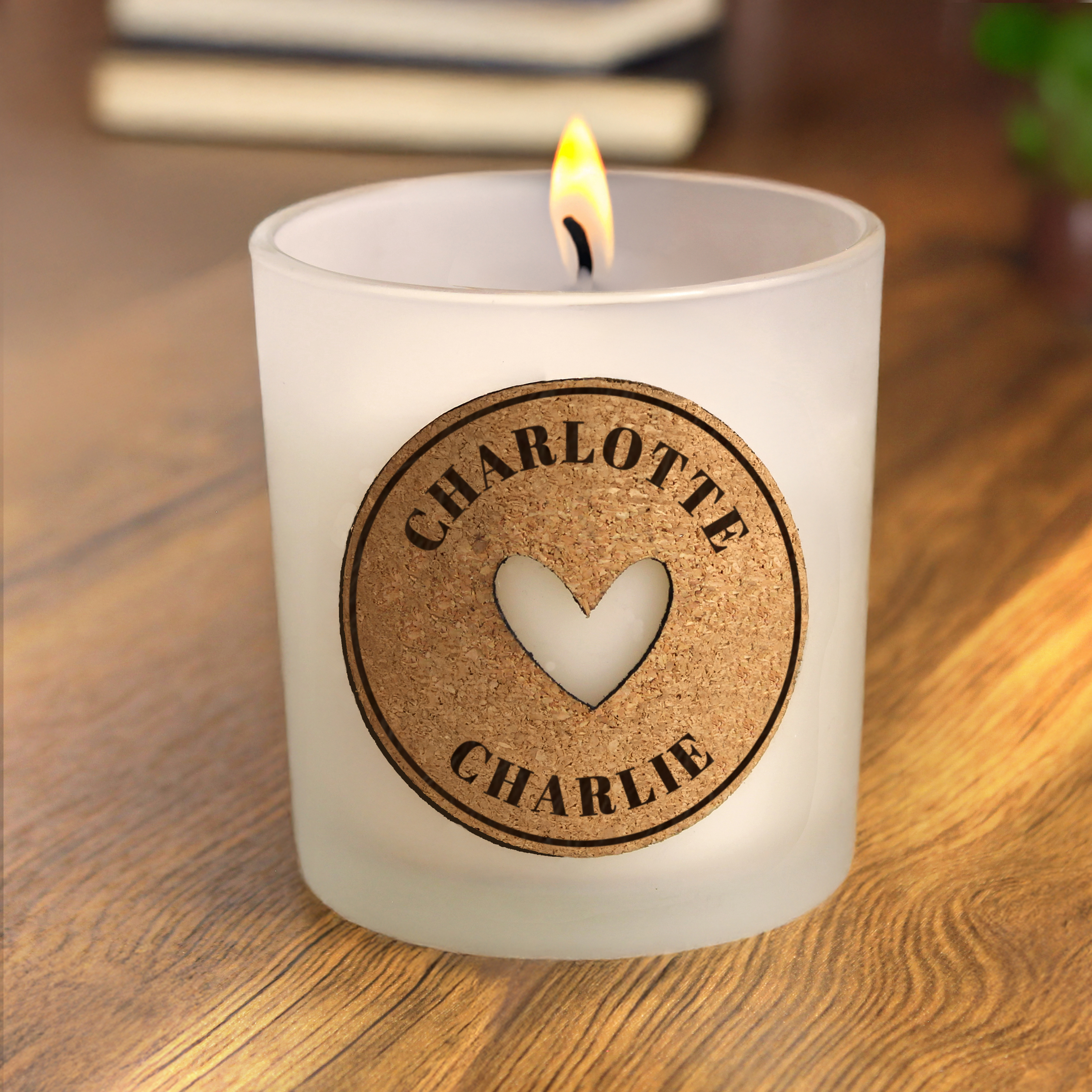 Personalised Heart Cork Label Candle Jar - Vanilla Scented