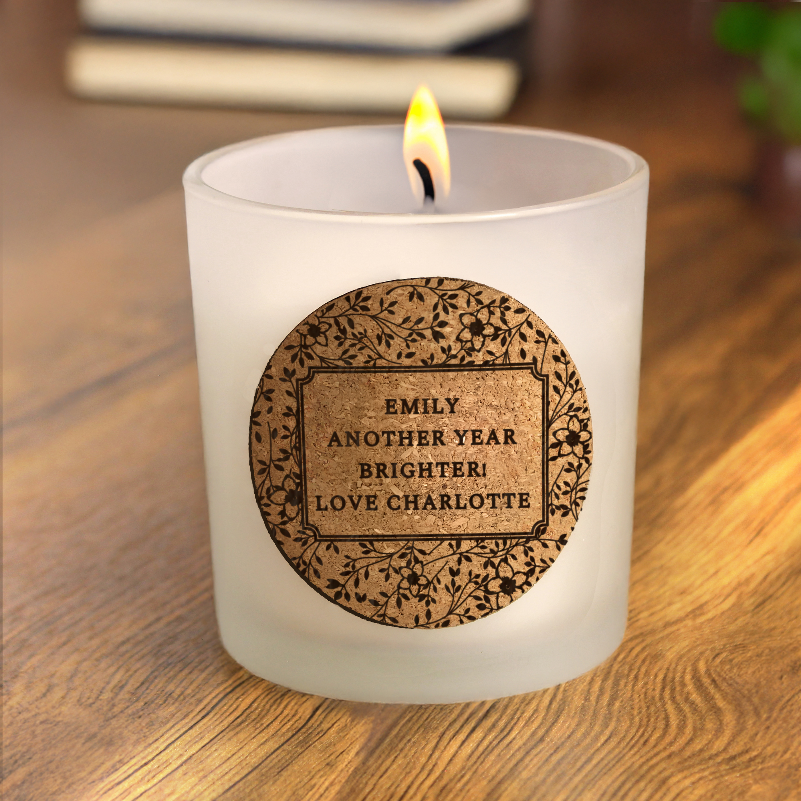 Personalised Floral Candle Jar - Vanilla Scented with Cork Label