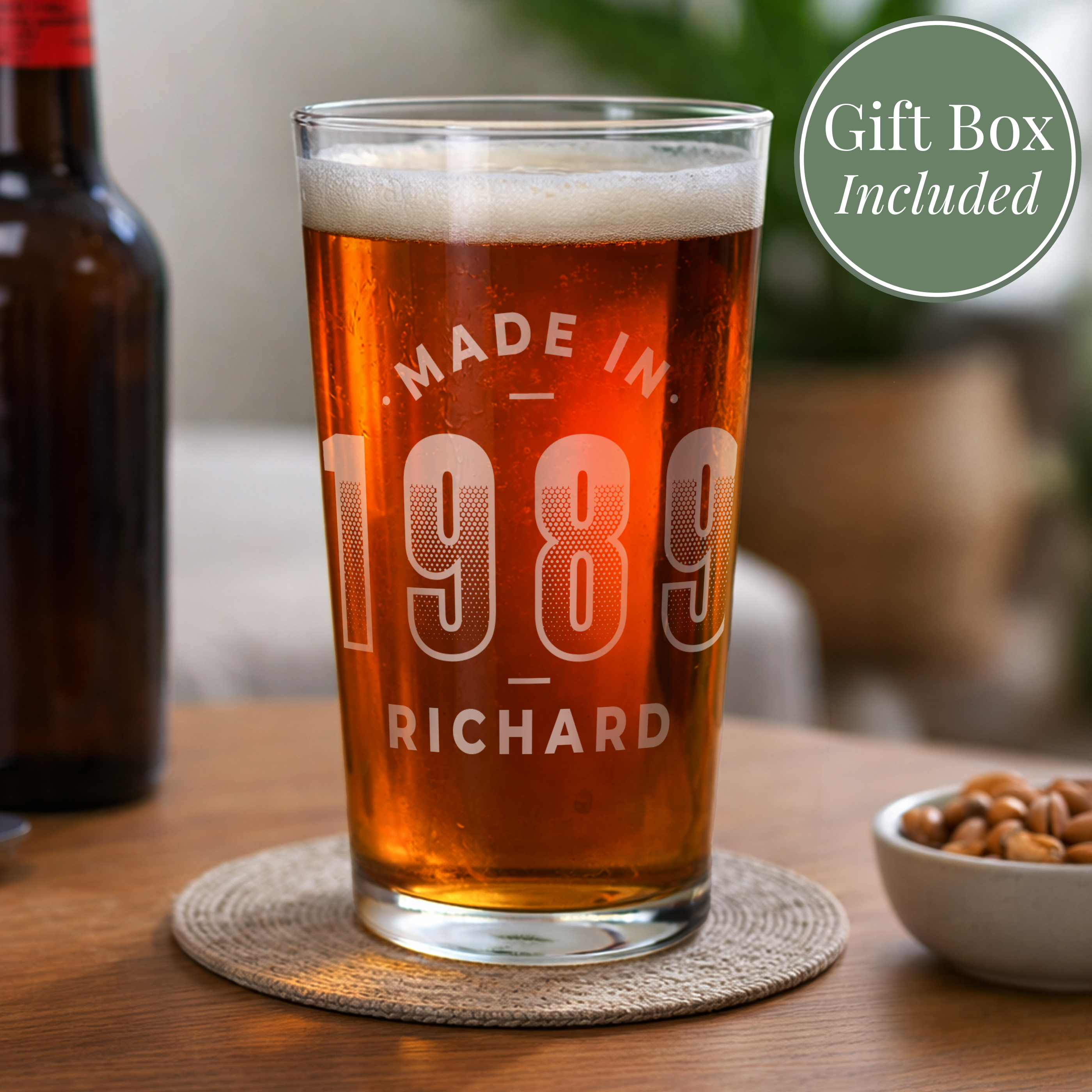 Personalised 'Made In' Pint Glass with Name & Year