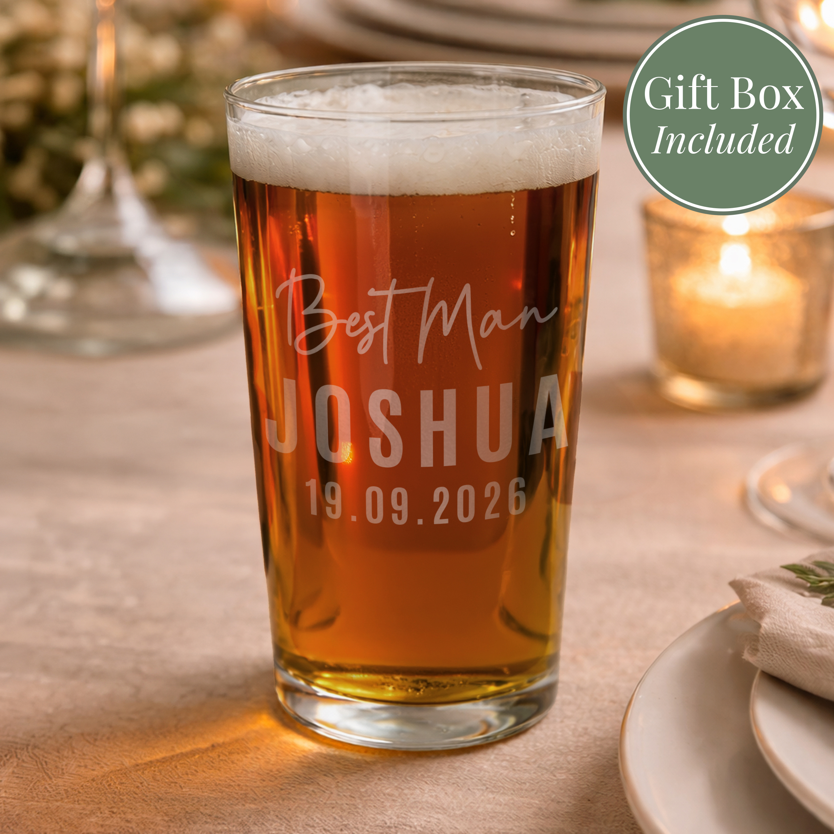Personalised Best Man Pint Glass - Elegant Wedding Gift