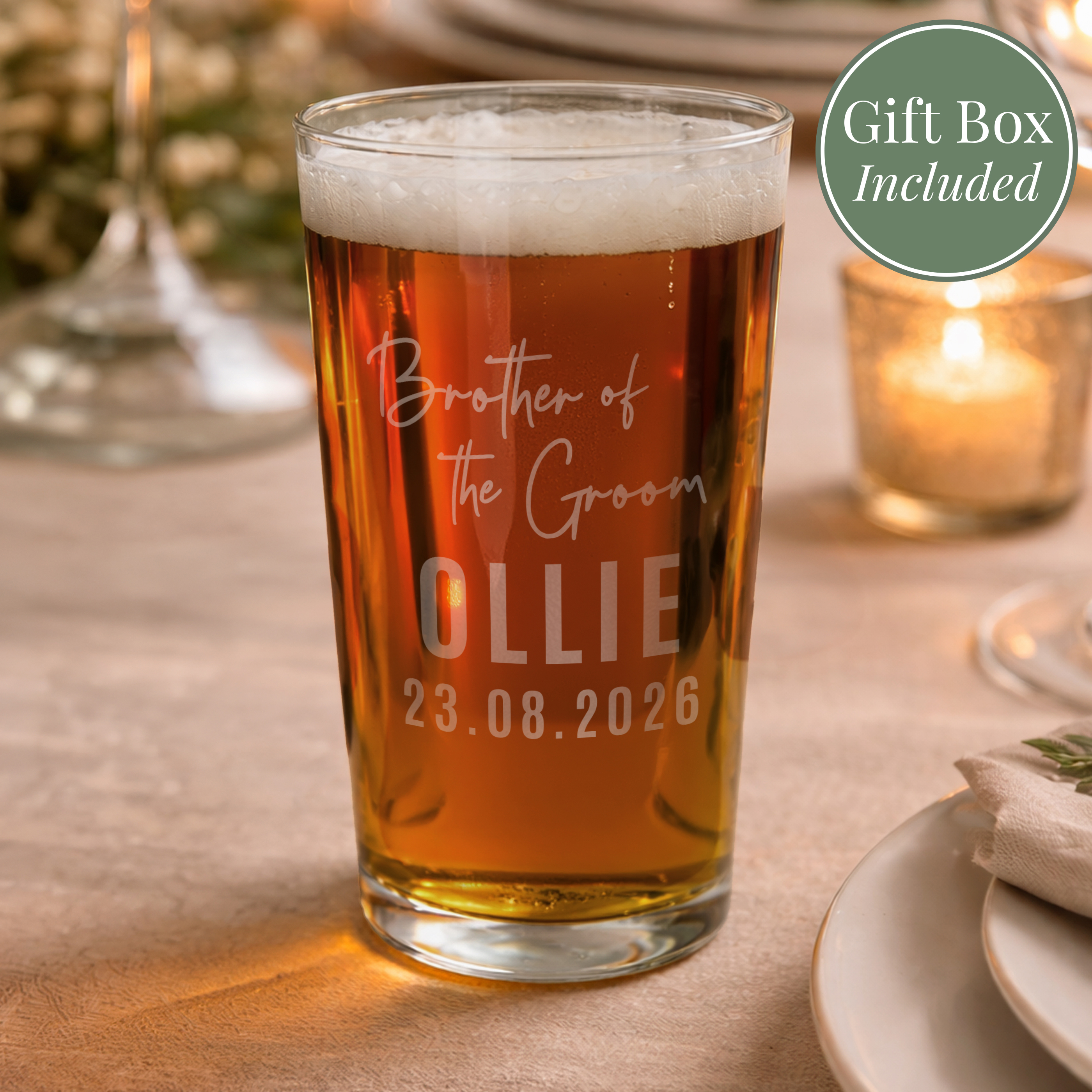 Personalised Brother of the Groom Pint Glass