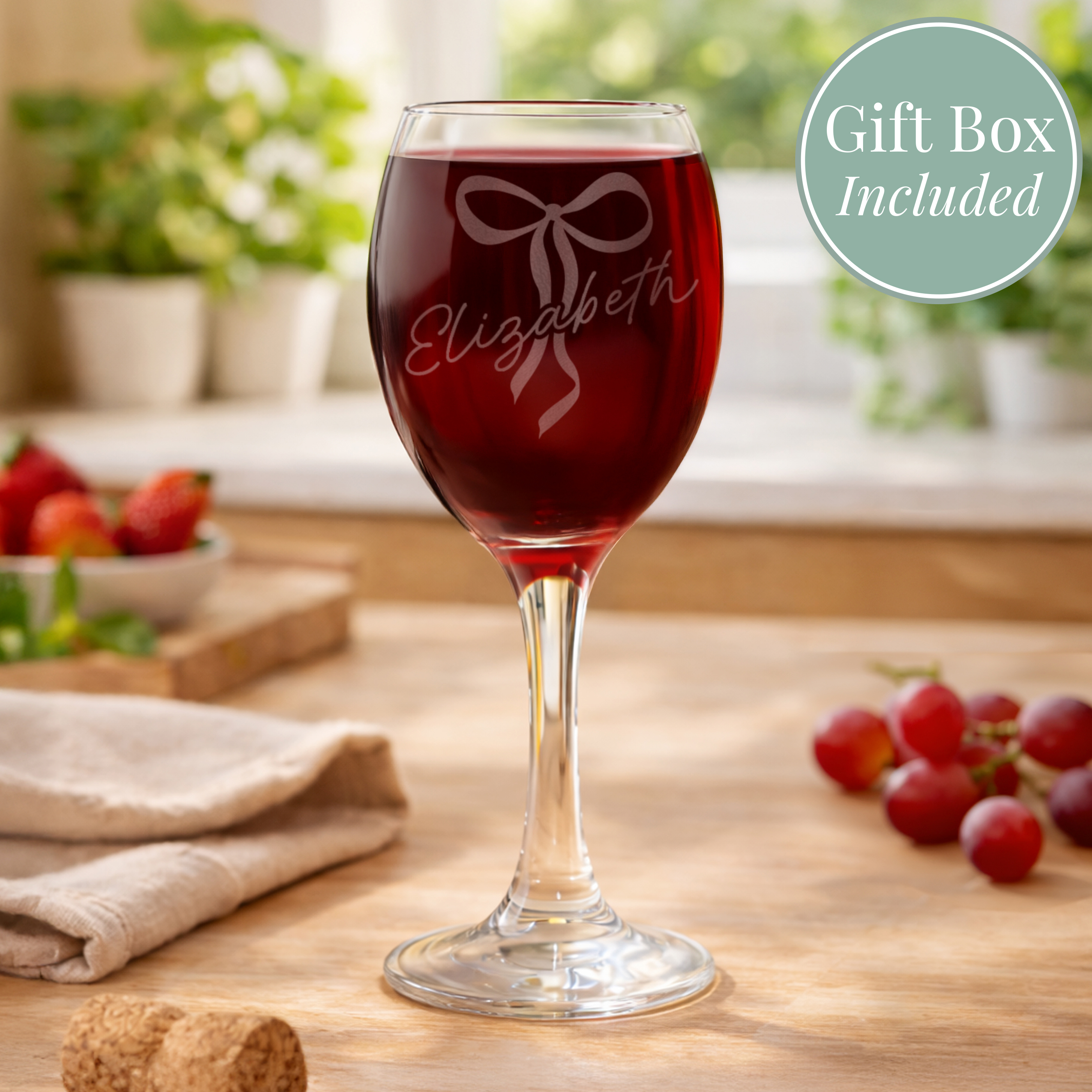 Personalised Bow Wine Glass with Name