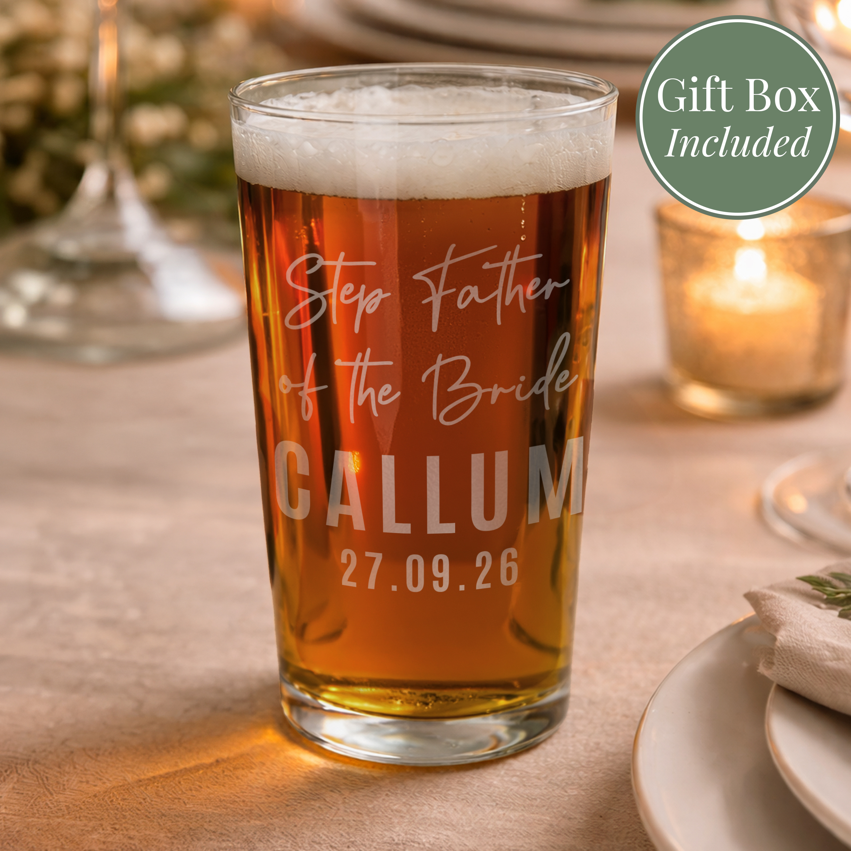 Personalised Wedding Elegant Pint Glass Gift
