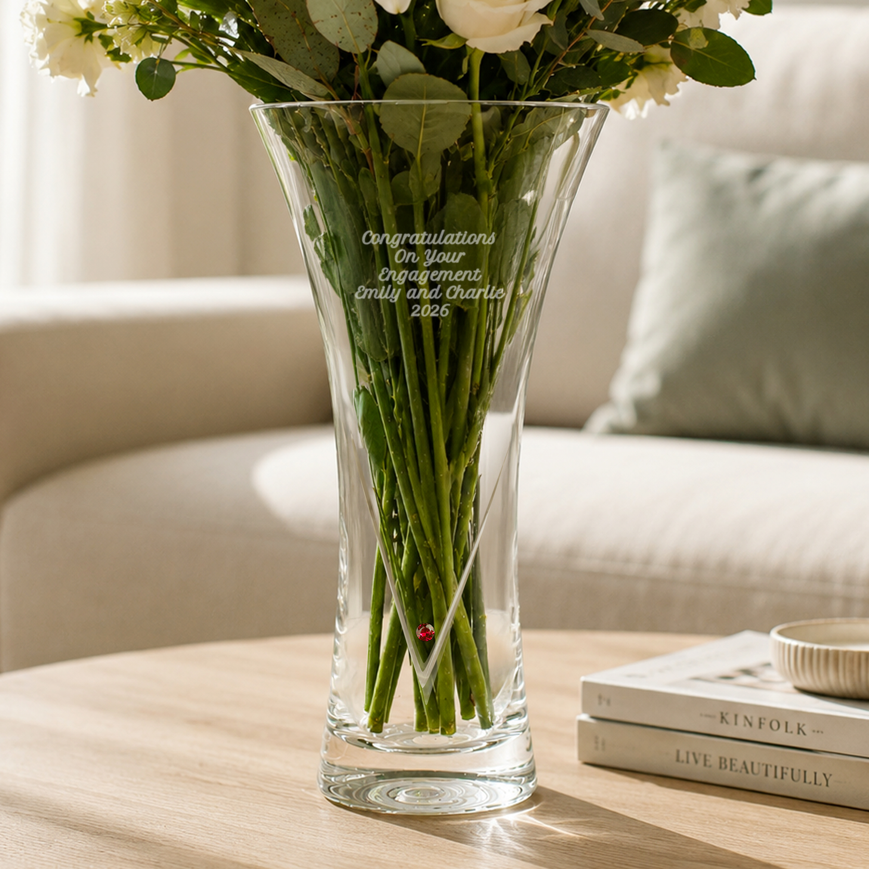 Personalised Large Hand Cut Ruby Diamond Effect Heart Vase