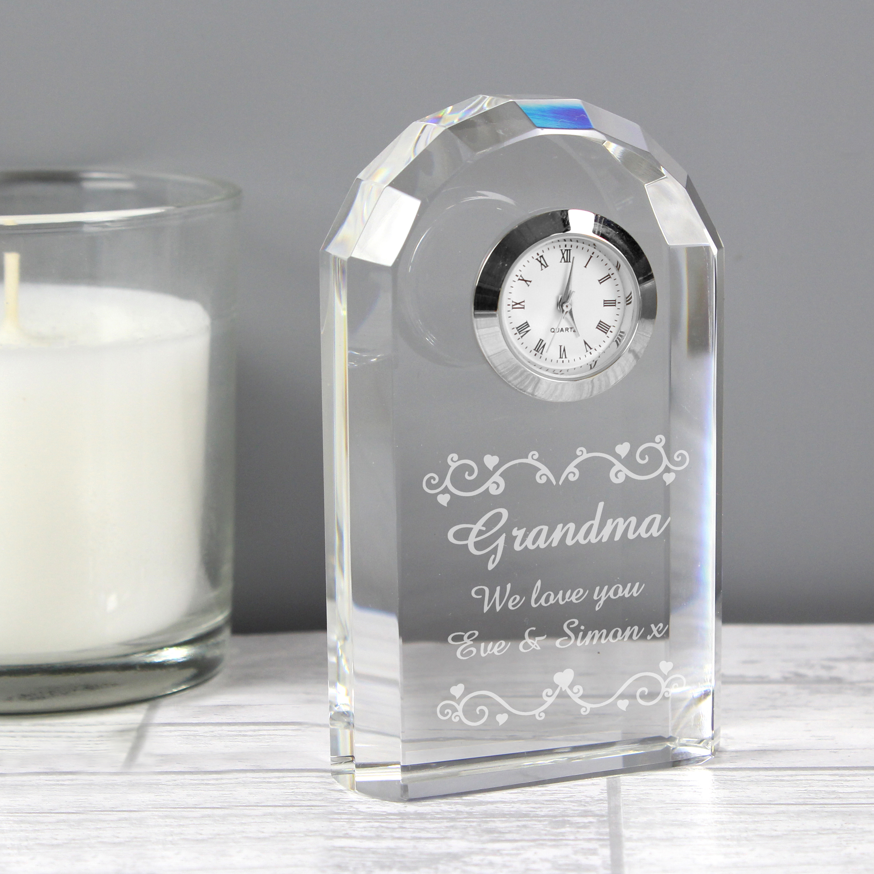 Personalised Heart Swirl Crystal Clock | Custom Gift