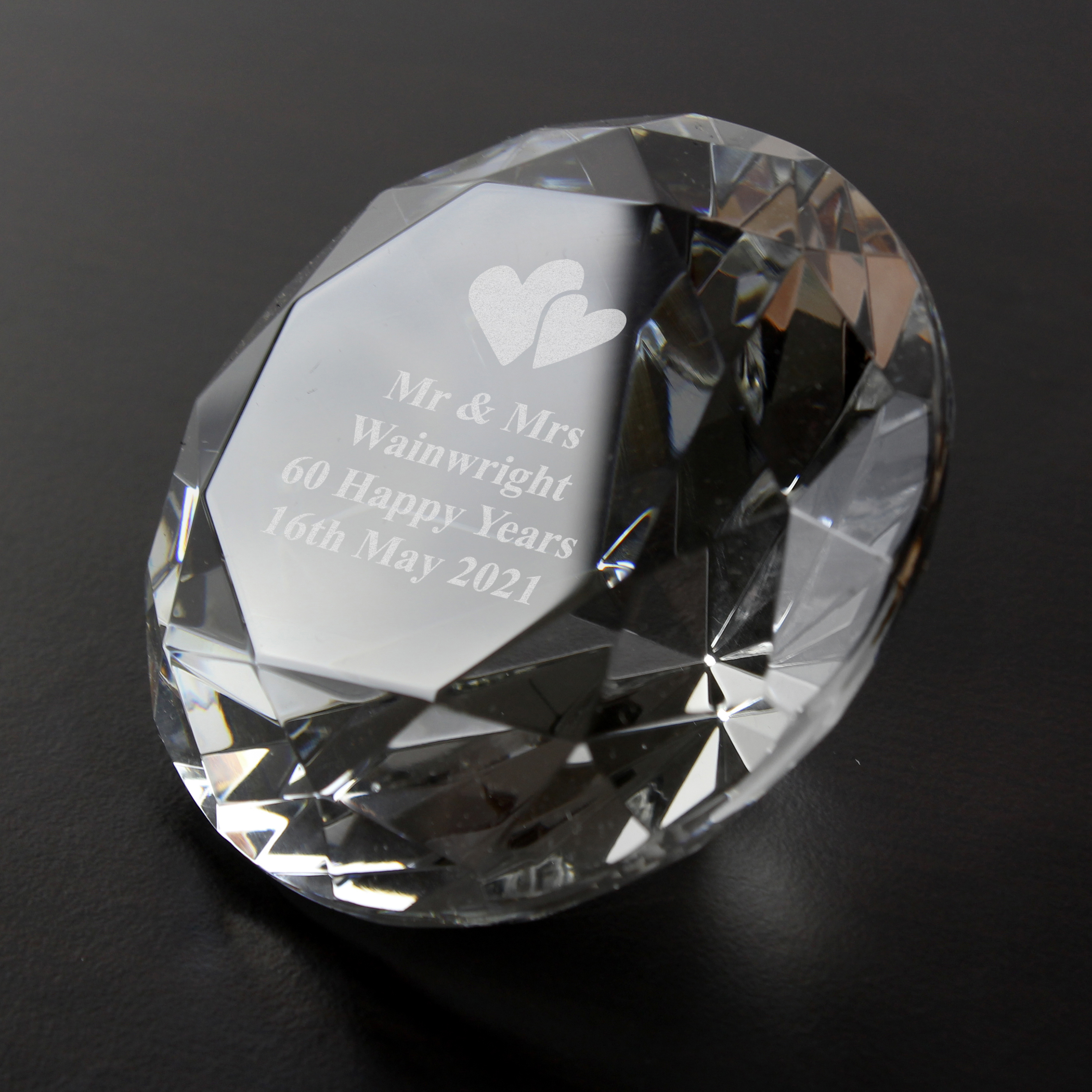 Personalised Heart Motif Diamond Paperweight | Unique Gift