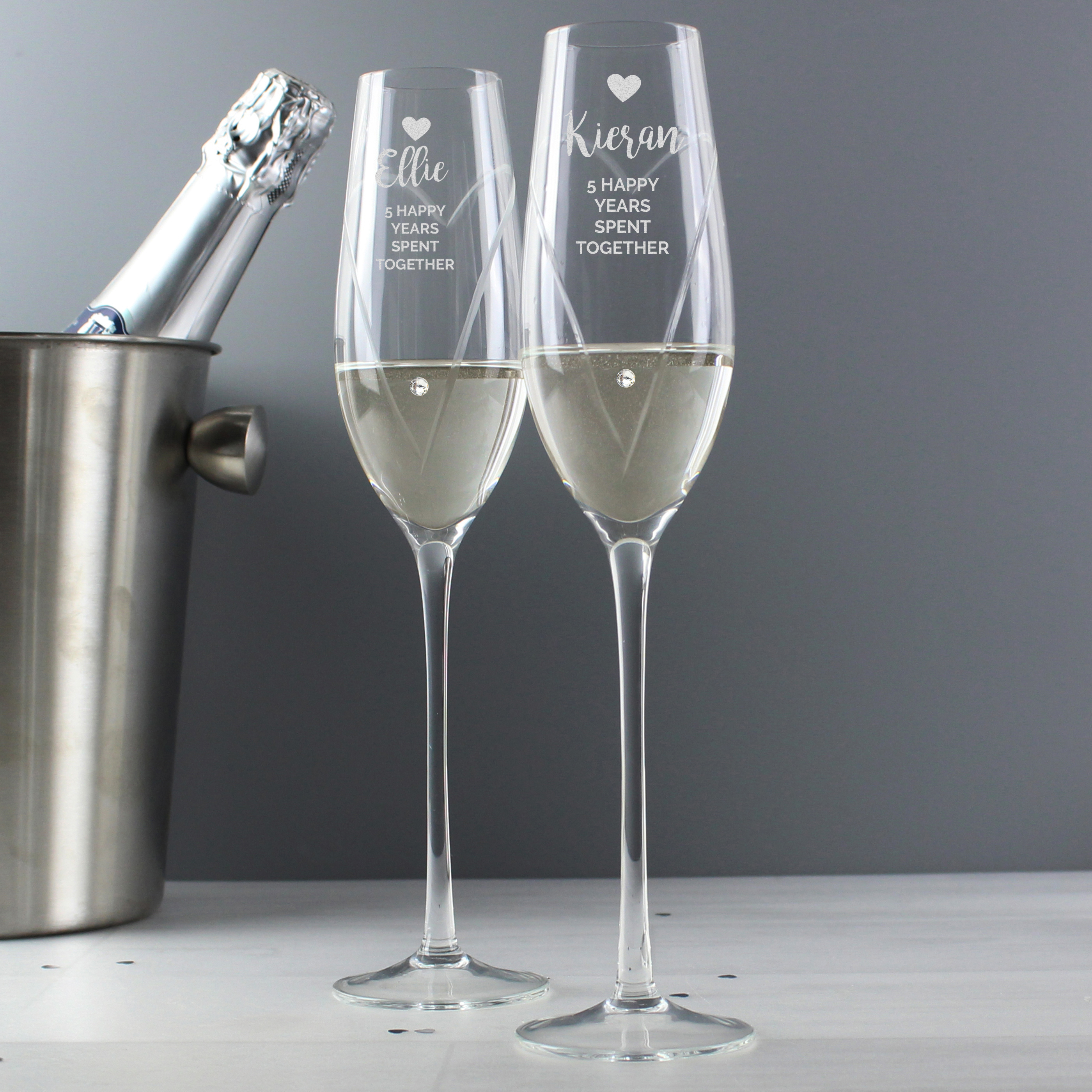 Personalised Hand Cut Heart Celebration Champagne Flutes