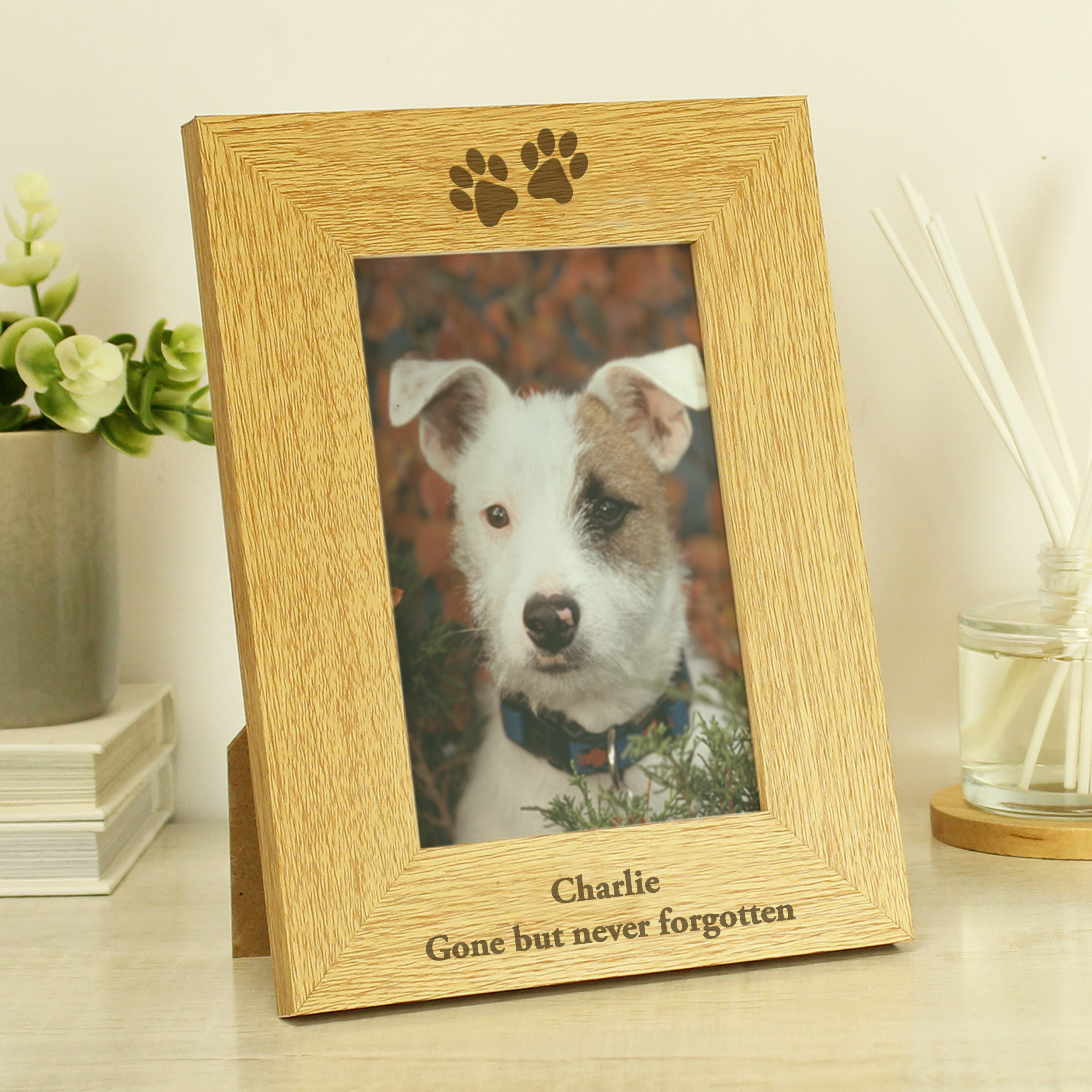 Personalised Oak Finish Paw Prints Photo Frame 6x4