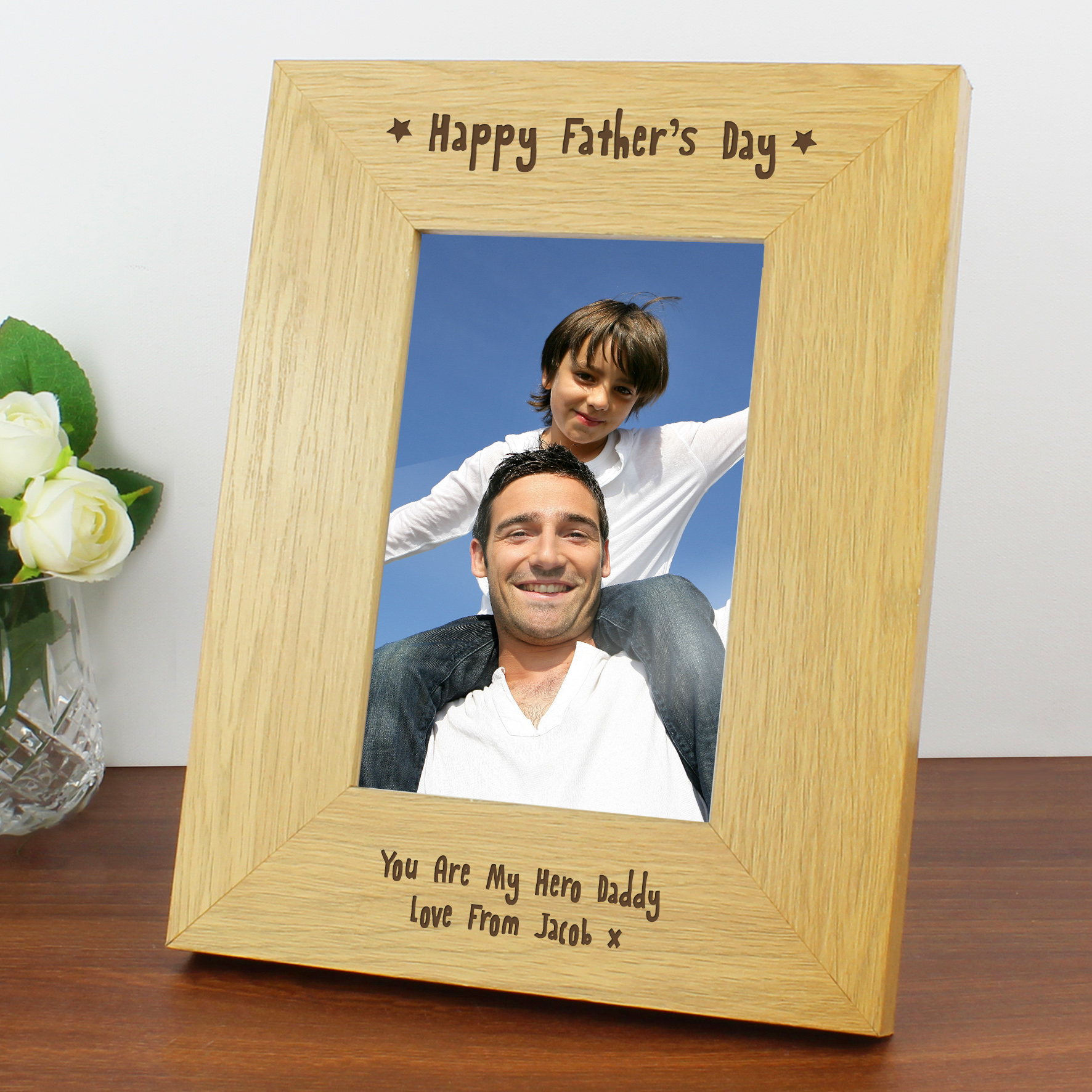 Personalised Happy Father's Day Oak Finish 6x4 Photo Frame