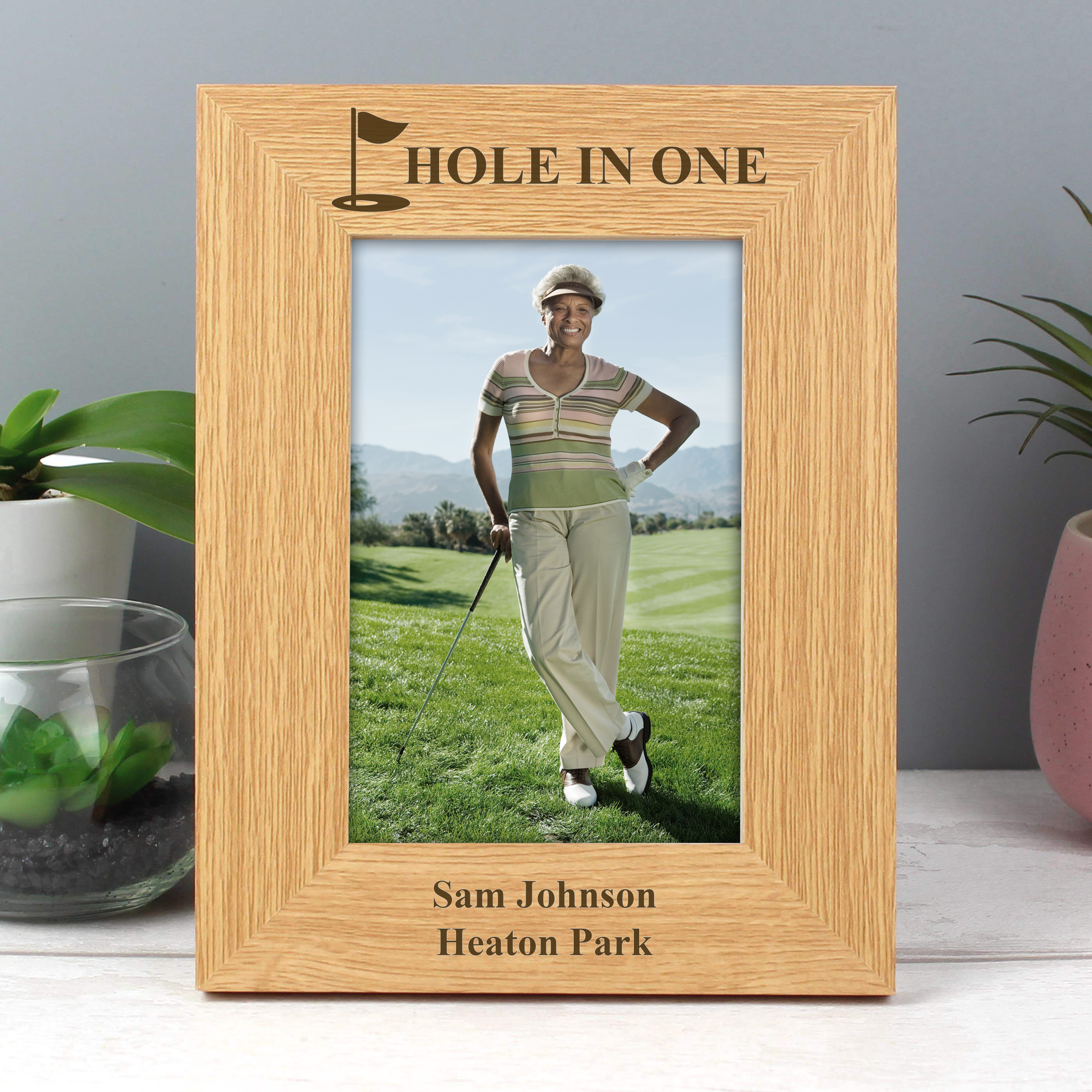 Personalised Oak Finish Golf Photo Frame 6x4