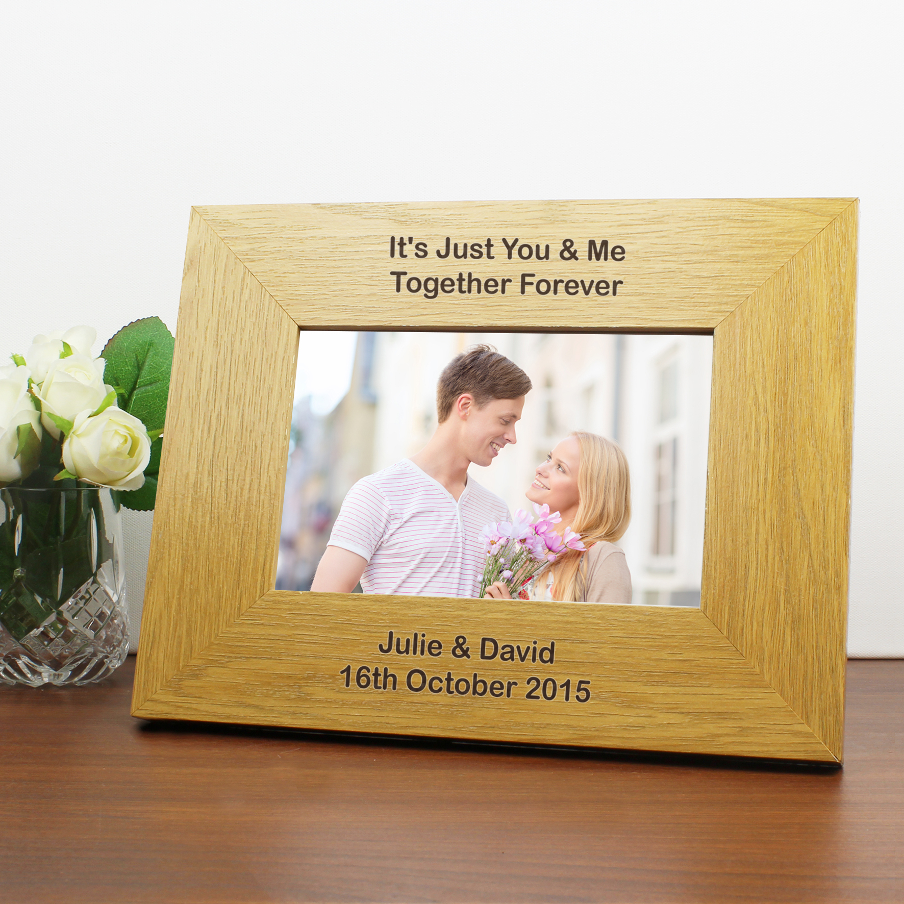 Personalised Oak Finish 6x4 Landscape Photo Frame