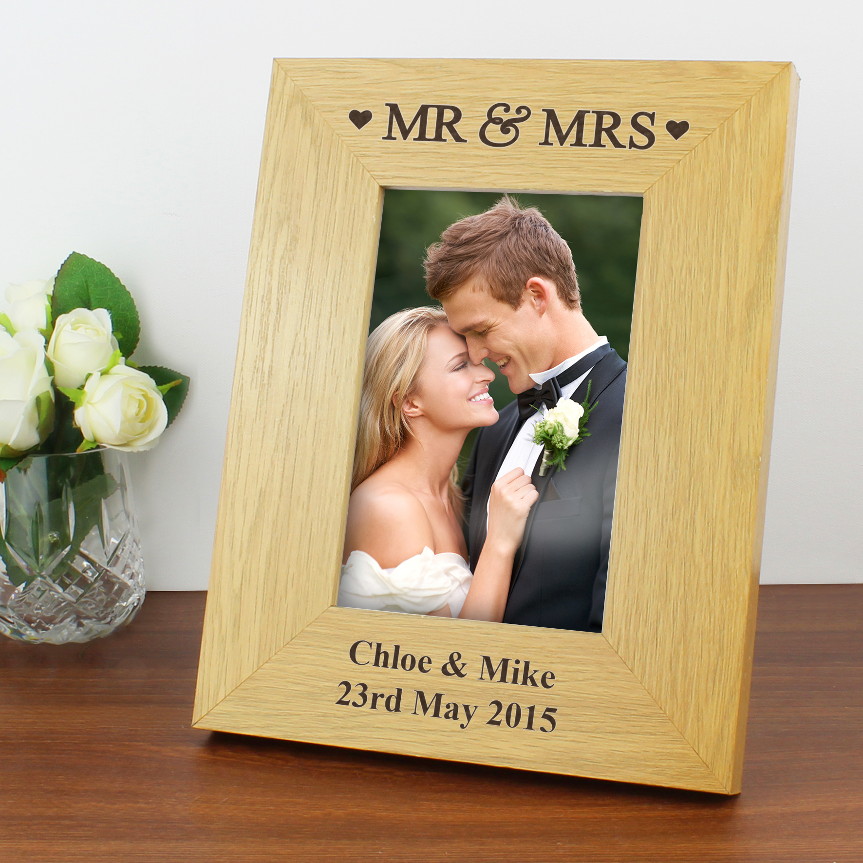 Personalised Oak Finish Mr & Mrs Photo Frame 6x4