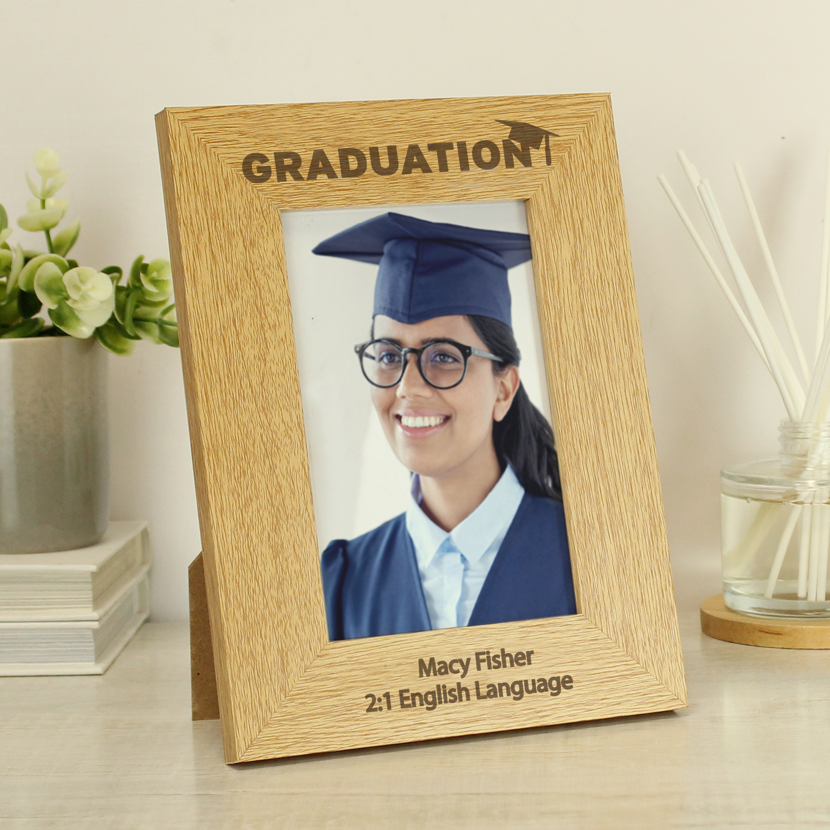 Personalised Graduation Oak Finish Photo Frame 6x4